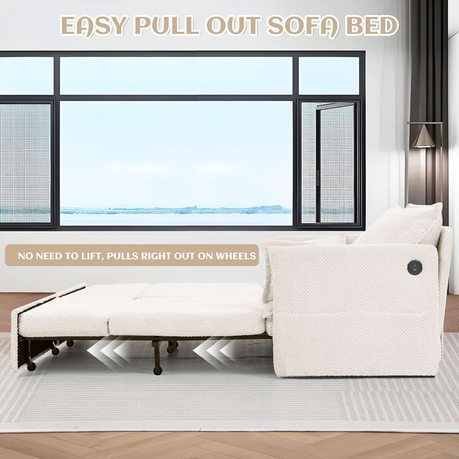 Convertible King Sofa Bed with USB Charging and Pockets