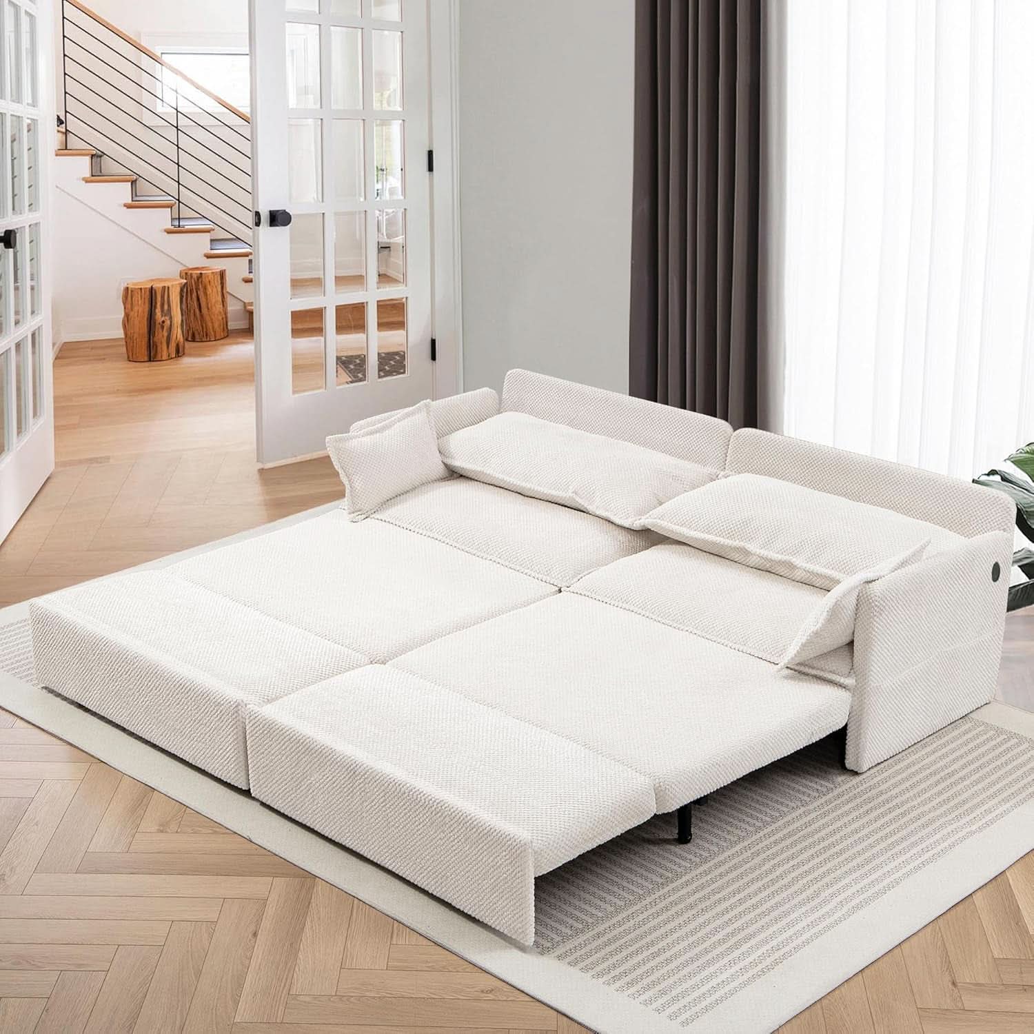 Convertible King Sofa Bed with USB Charging and Pockets