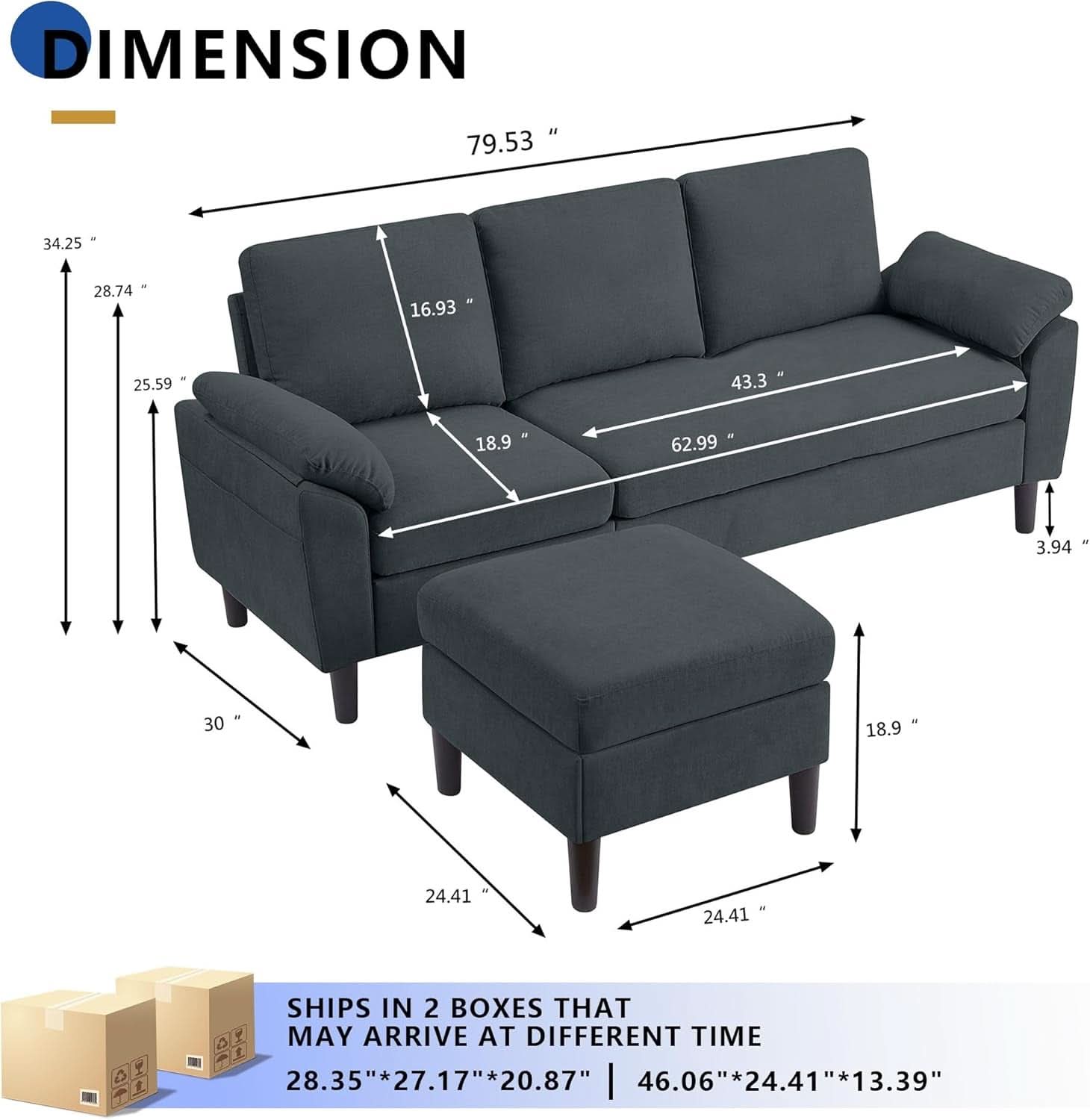 Convertible L Shaped Sectional Sofa with Storage Chaise