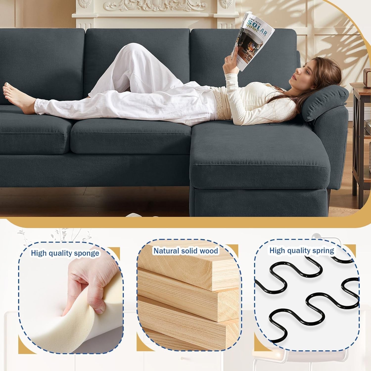 Convertible L Shaped Sectional Sofa with Storage Chaise