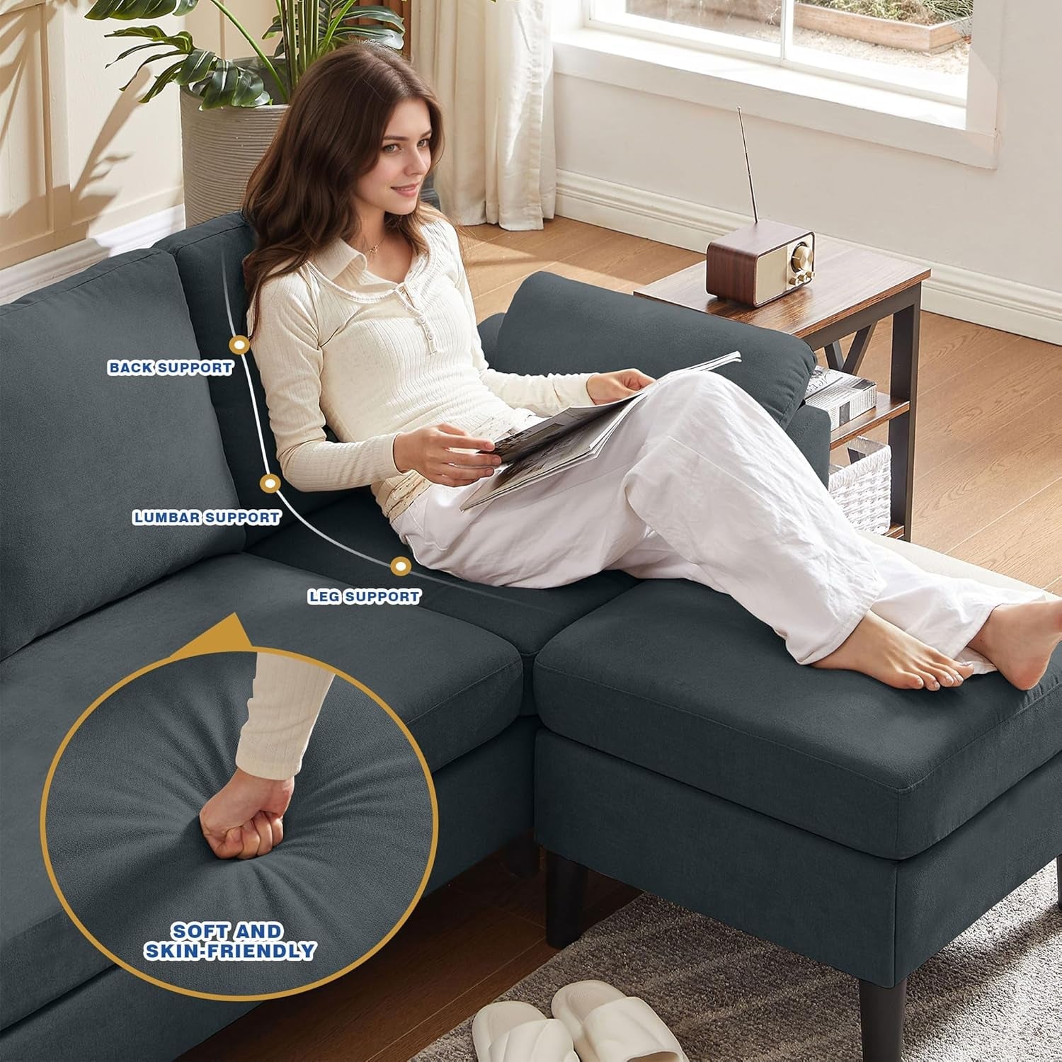 Convertible L Shaped Sectional Sofa with Storage Chaise