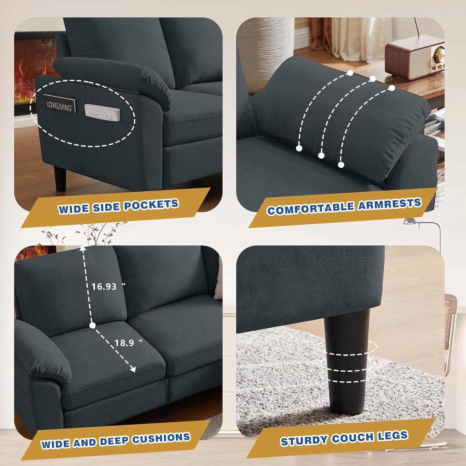 Convertible L Shaped Sectional Sofa with Storage Chaise