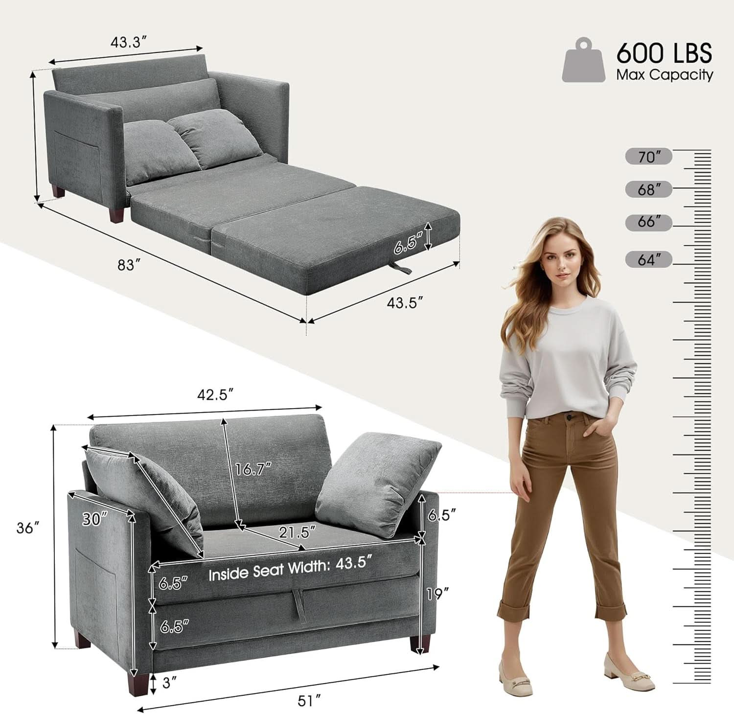 Convertible Loveseat Sleeper Sofa Bed for Small Spaces
