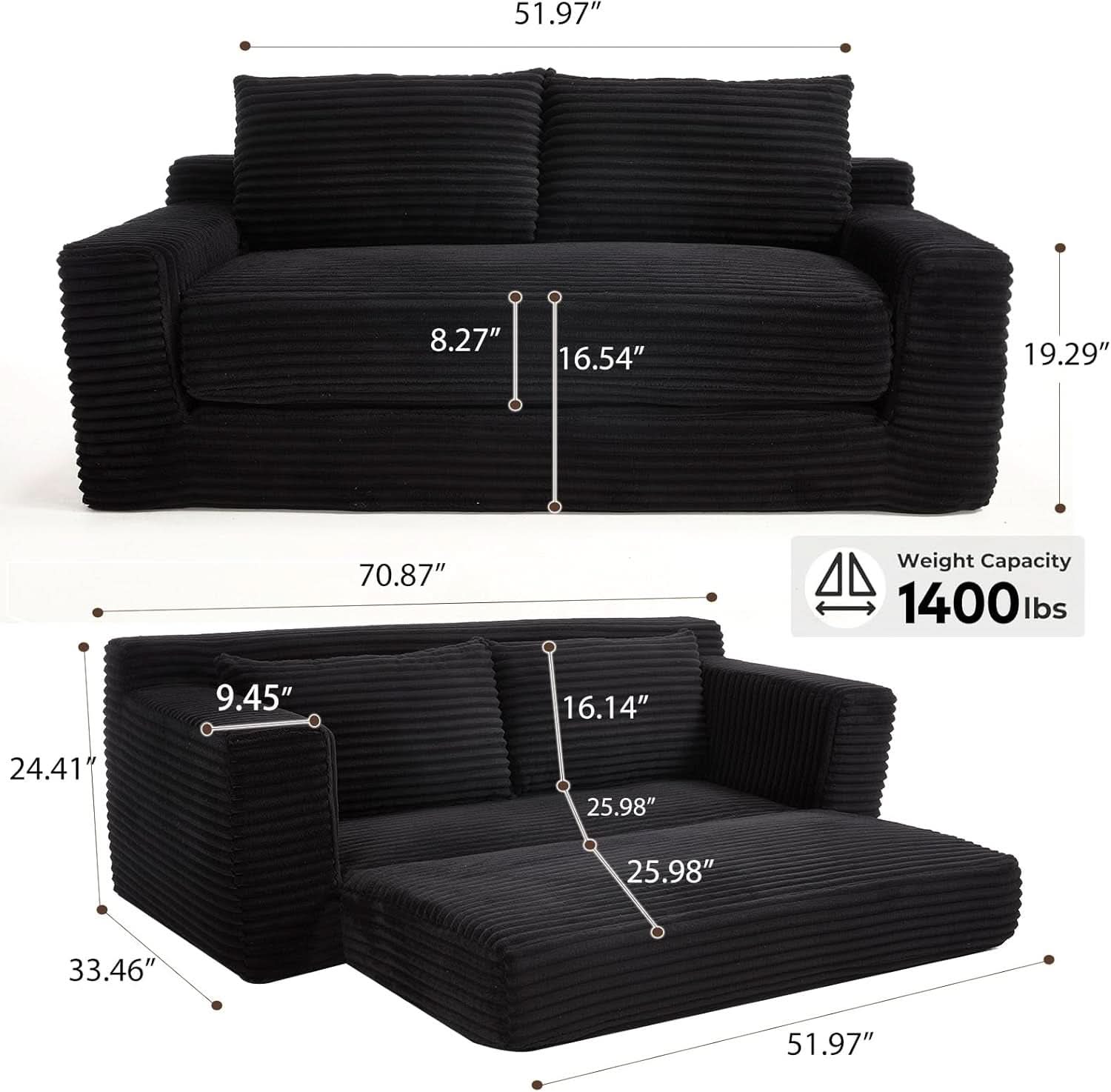 Convertible Loveseat Sofa Bed with Memory Foam Comfort