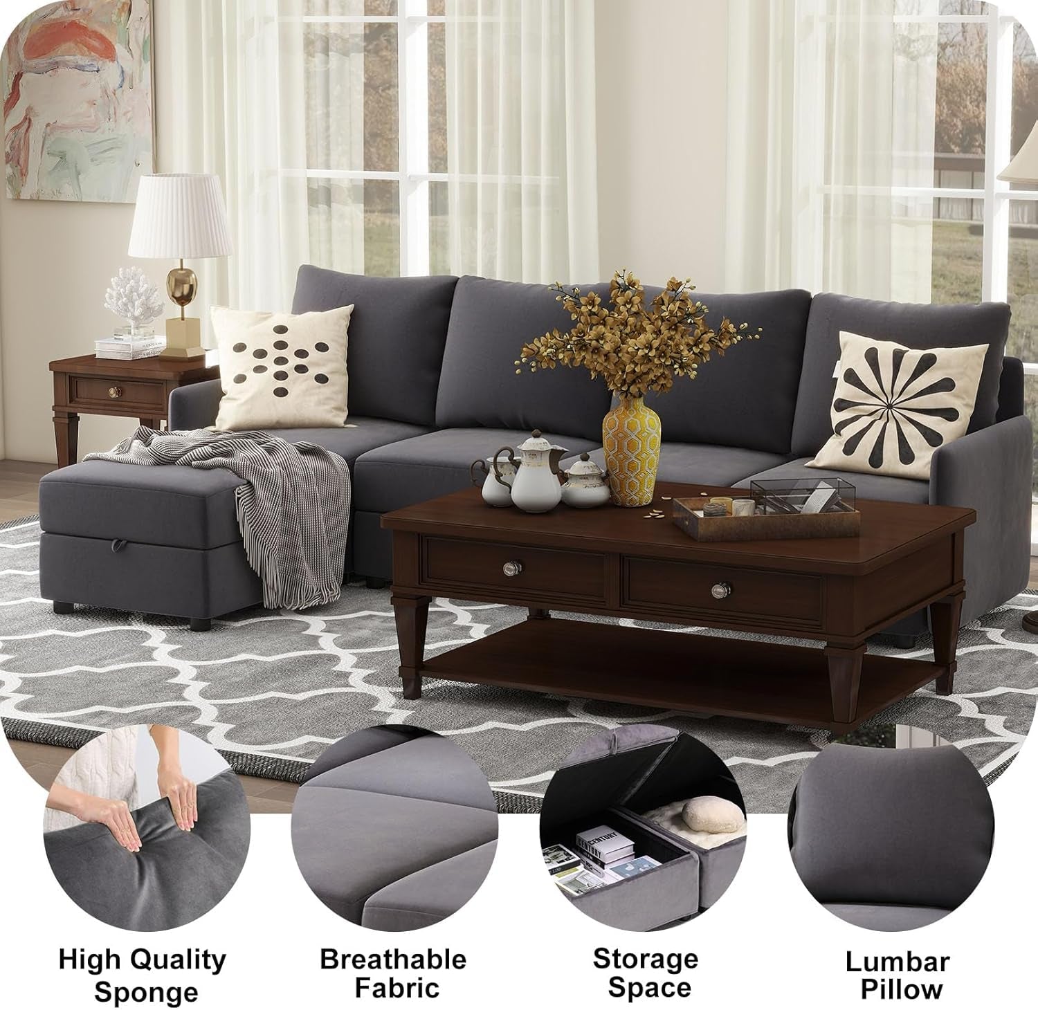 Convertible Modular Sectional Sofa with Memory Foam Comfort