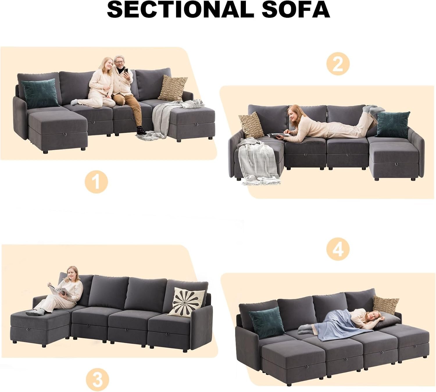 Convertible Modular Sectional Sofa with Memory Foam Comfort