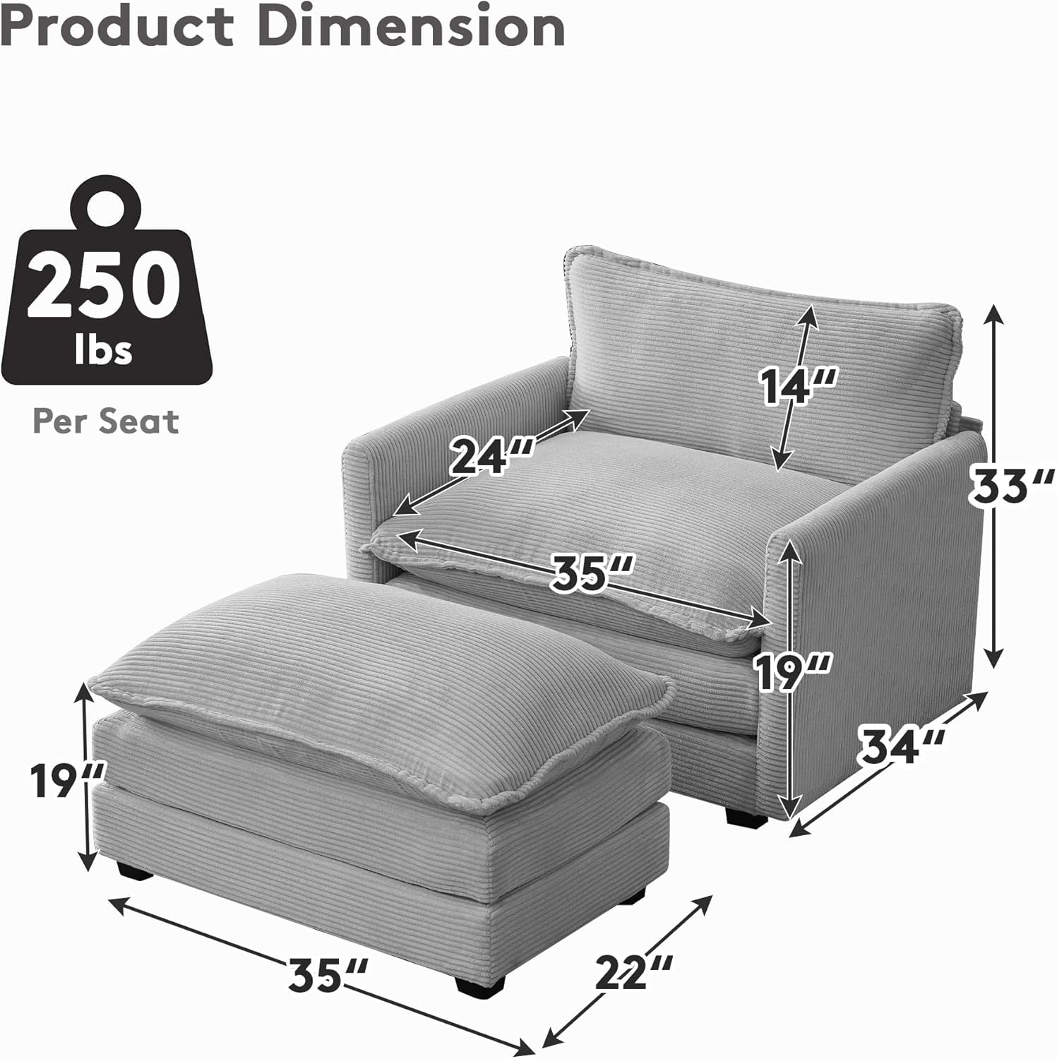 Convertible Sectional Couch With Ottoman In Light Grey