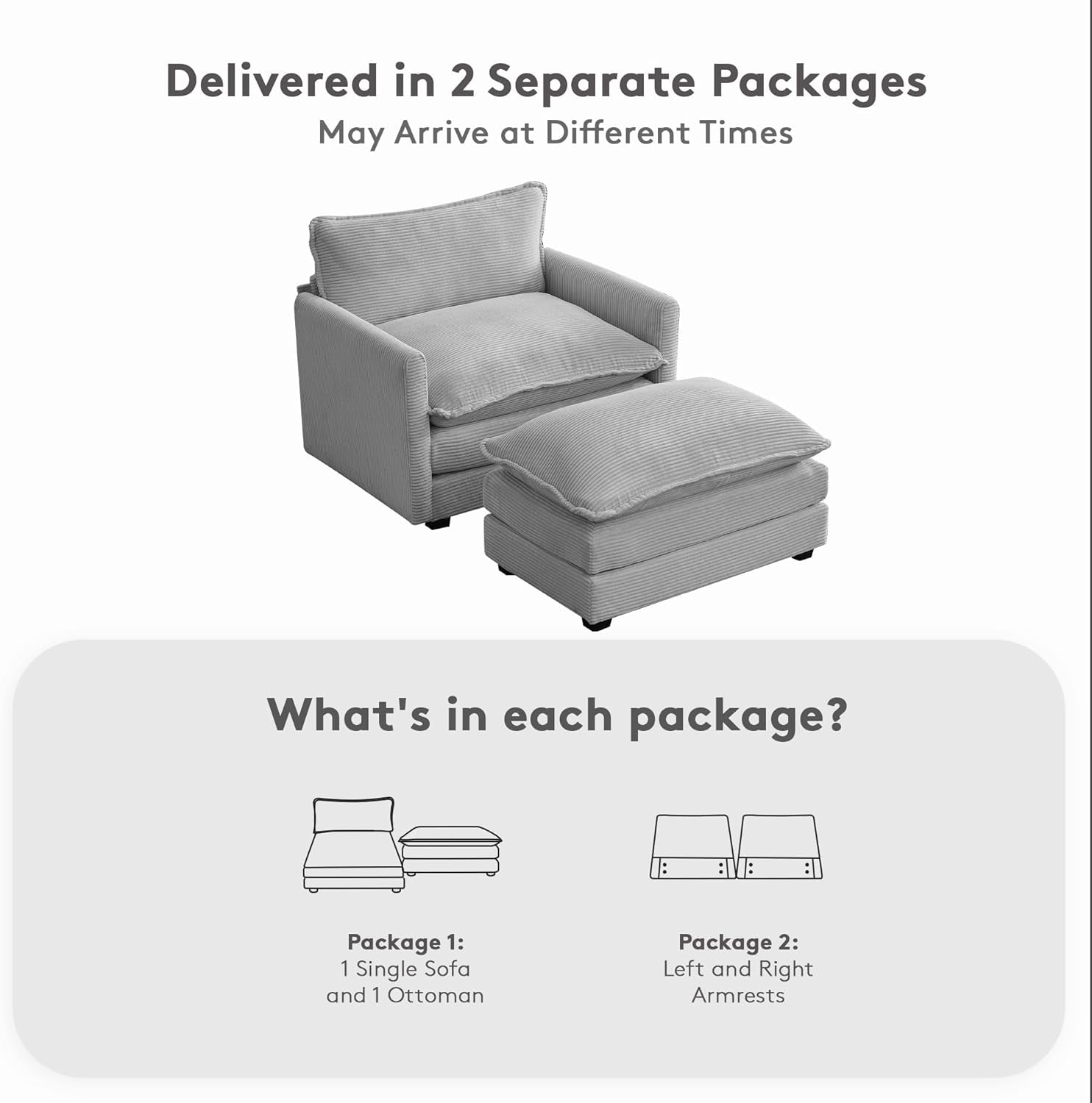 Convertible Sectional Couch With Ottoman In Light Grey