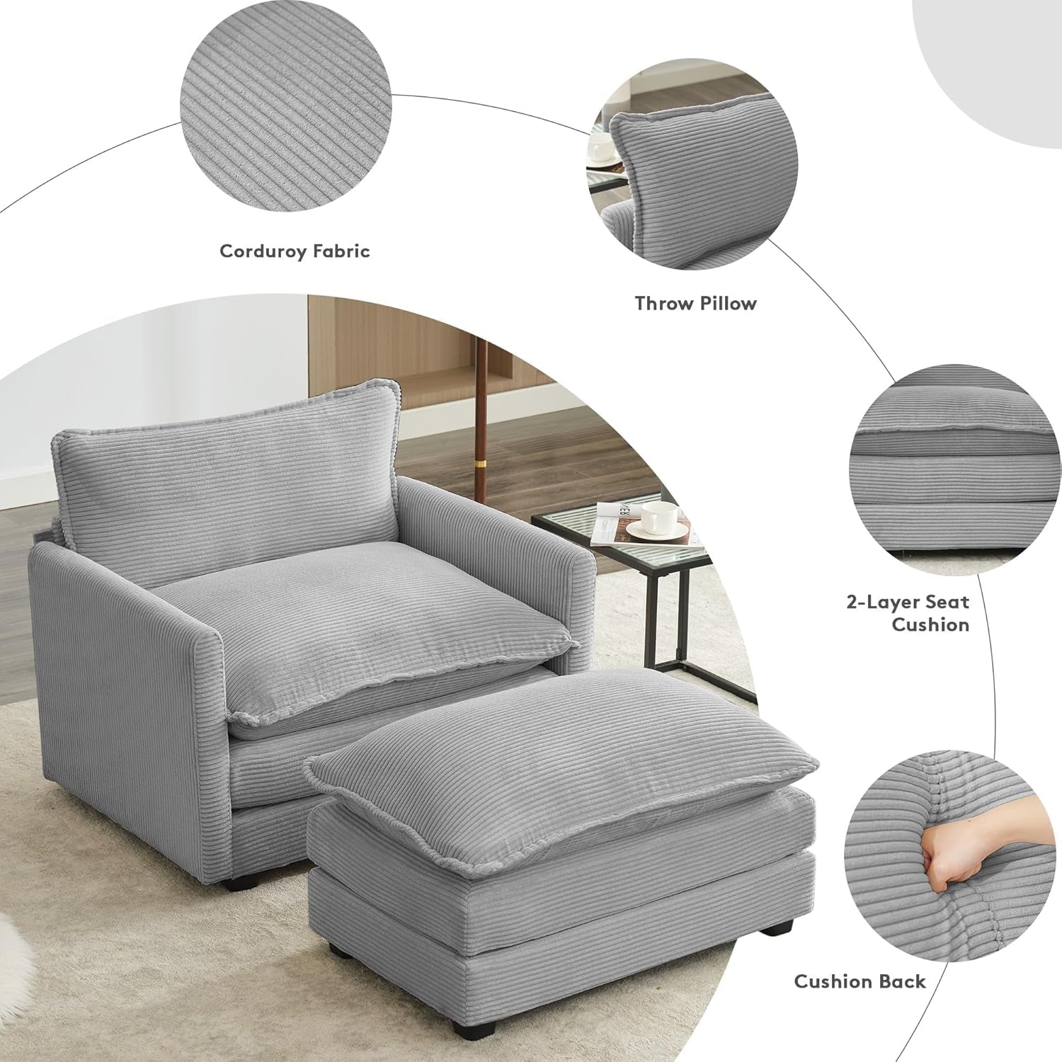 Convertible Sectional Couch With Ottoman In Light Grey