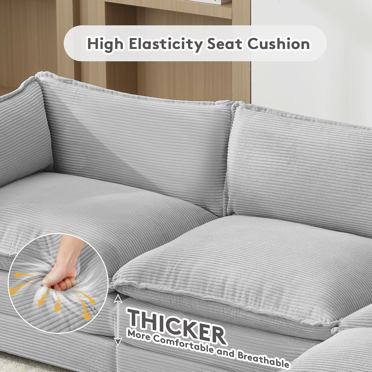 Convertible Sectional Couch With Ottoman In Light Grey
