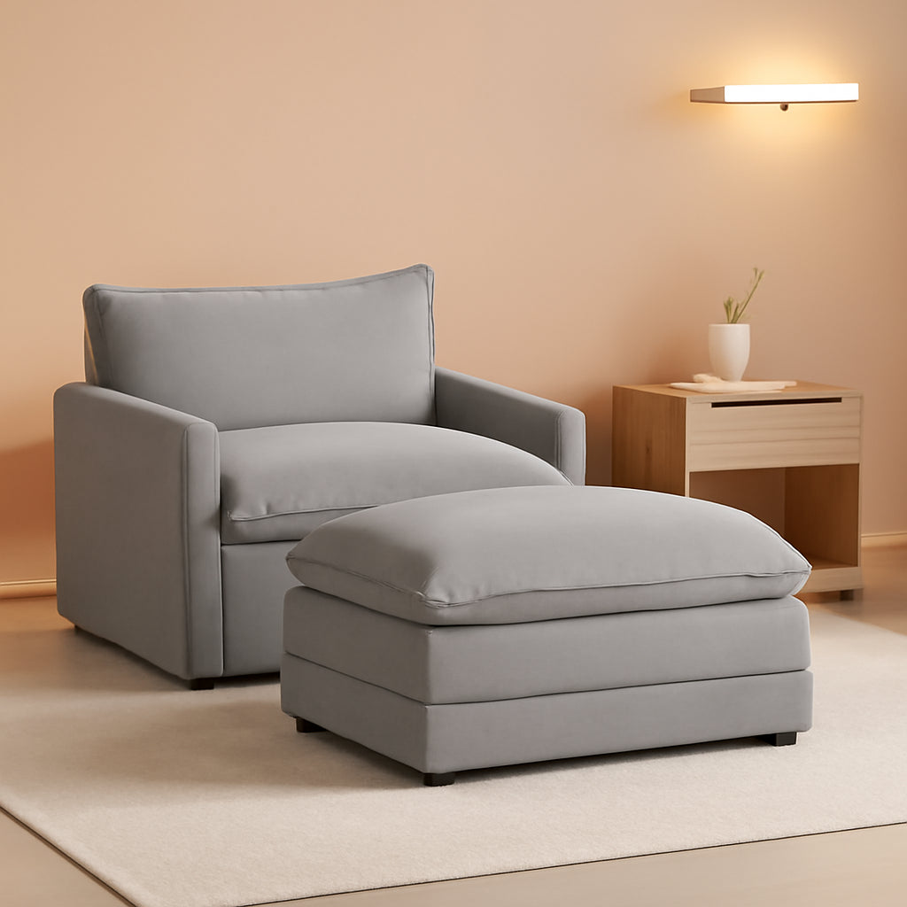 Convertible Sectional Couch With Ottoman In Light Grey