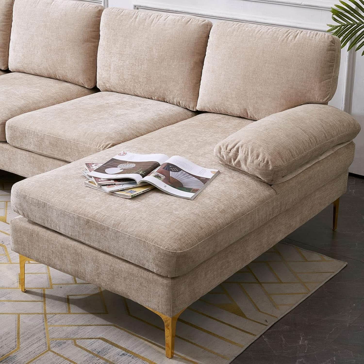 Convertible Sectional Sofa 110 Inch Camel U Shape