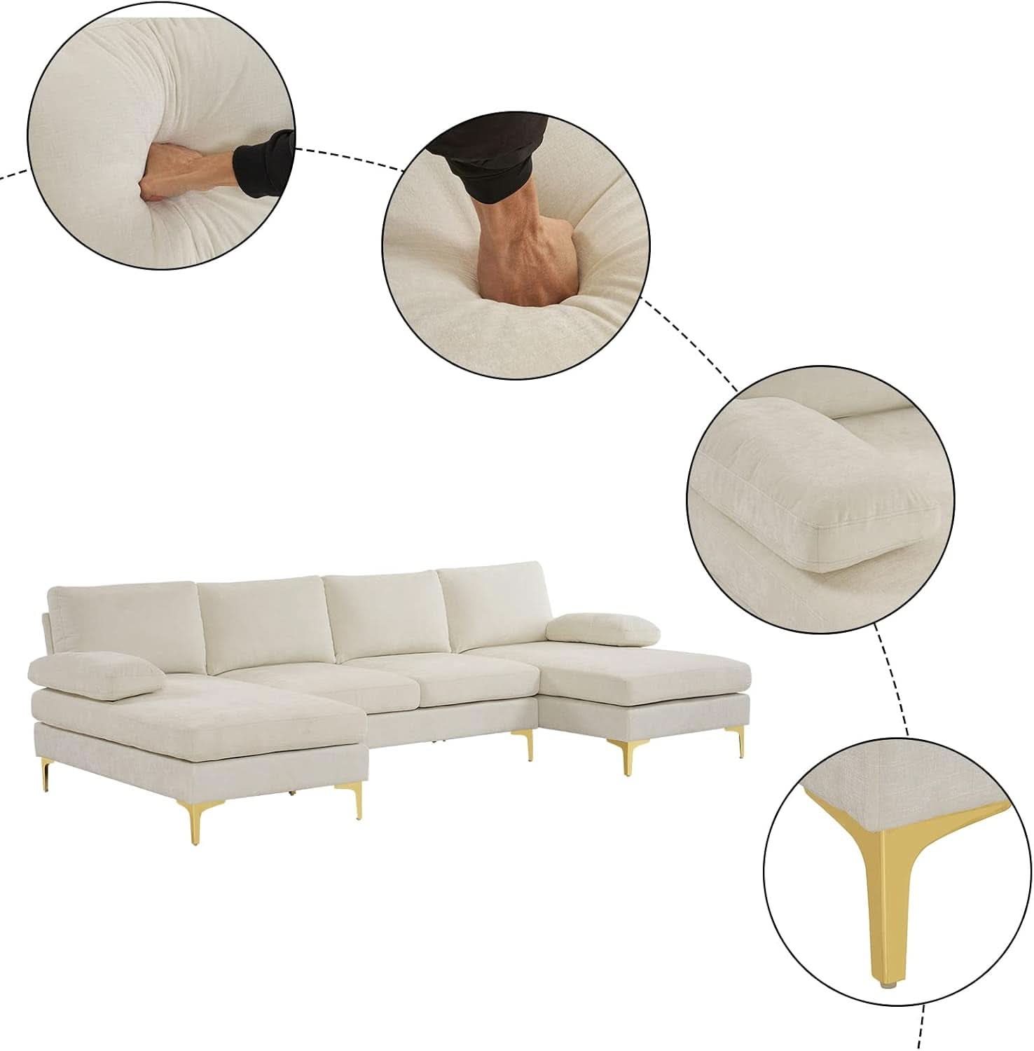 Convertible Sectional Sofa 110 Inch U Shape Creamy White