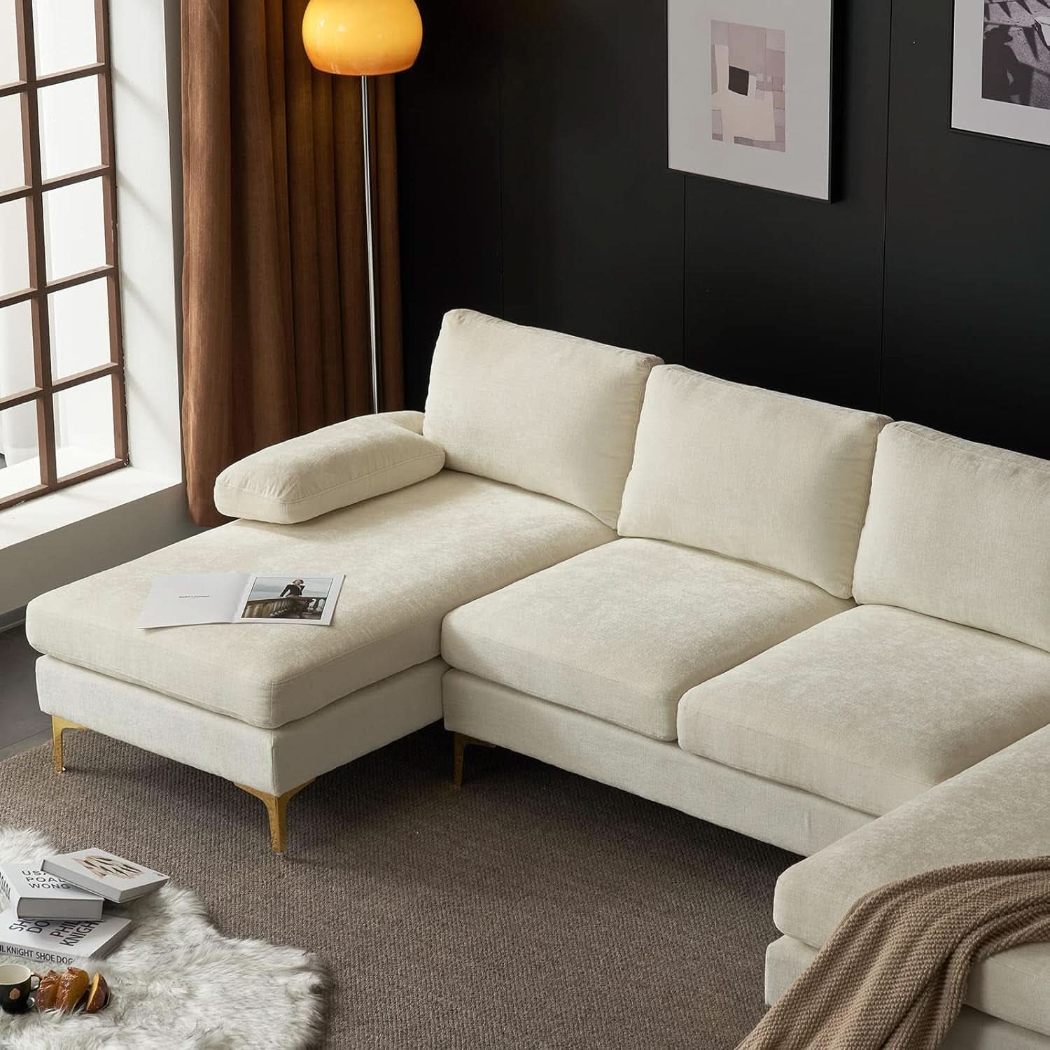 Convertible Sectional Sofa 110 Inch U Shape Creamy White