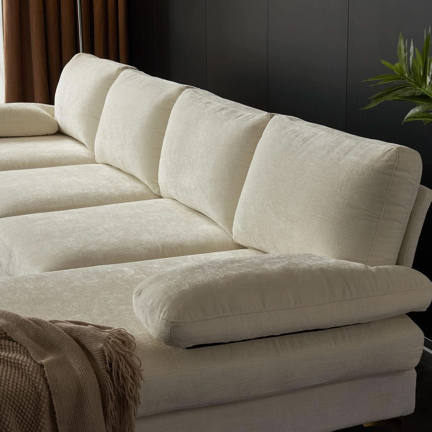Convertible Sectional Sofa 110 Inch U Shape Creamy White
