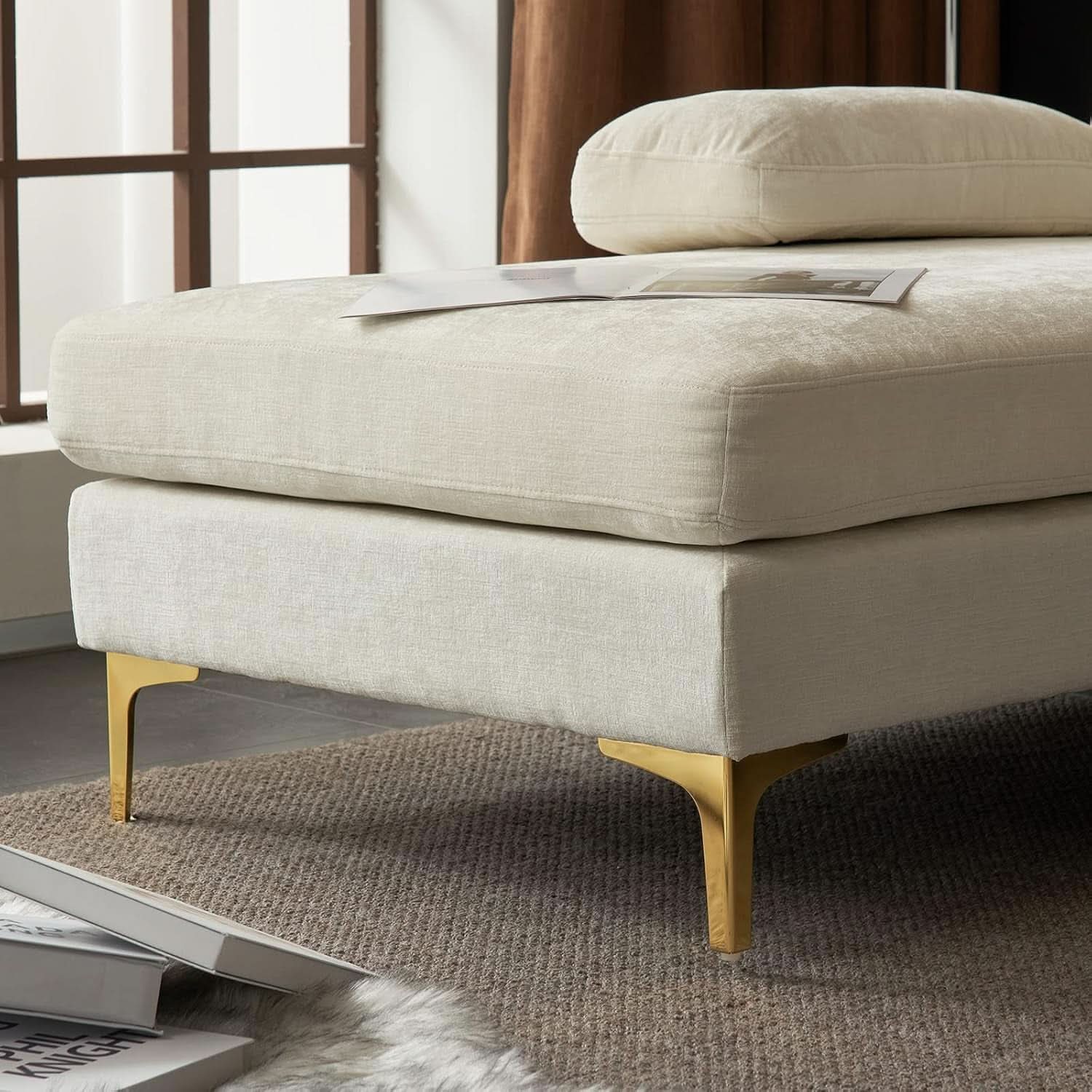 Convertible Sectional Sofa 110 Inch U Shape Creamy White