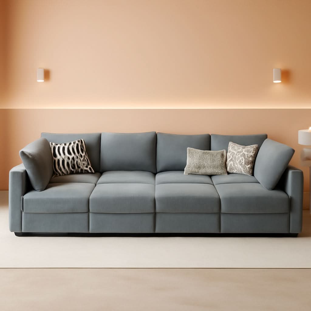 Convertible Sectional Sofa Bluish Grey Modular Storage