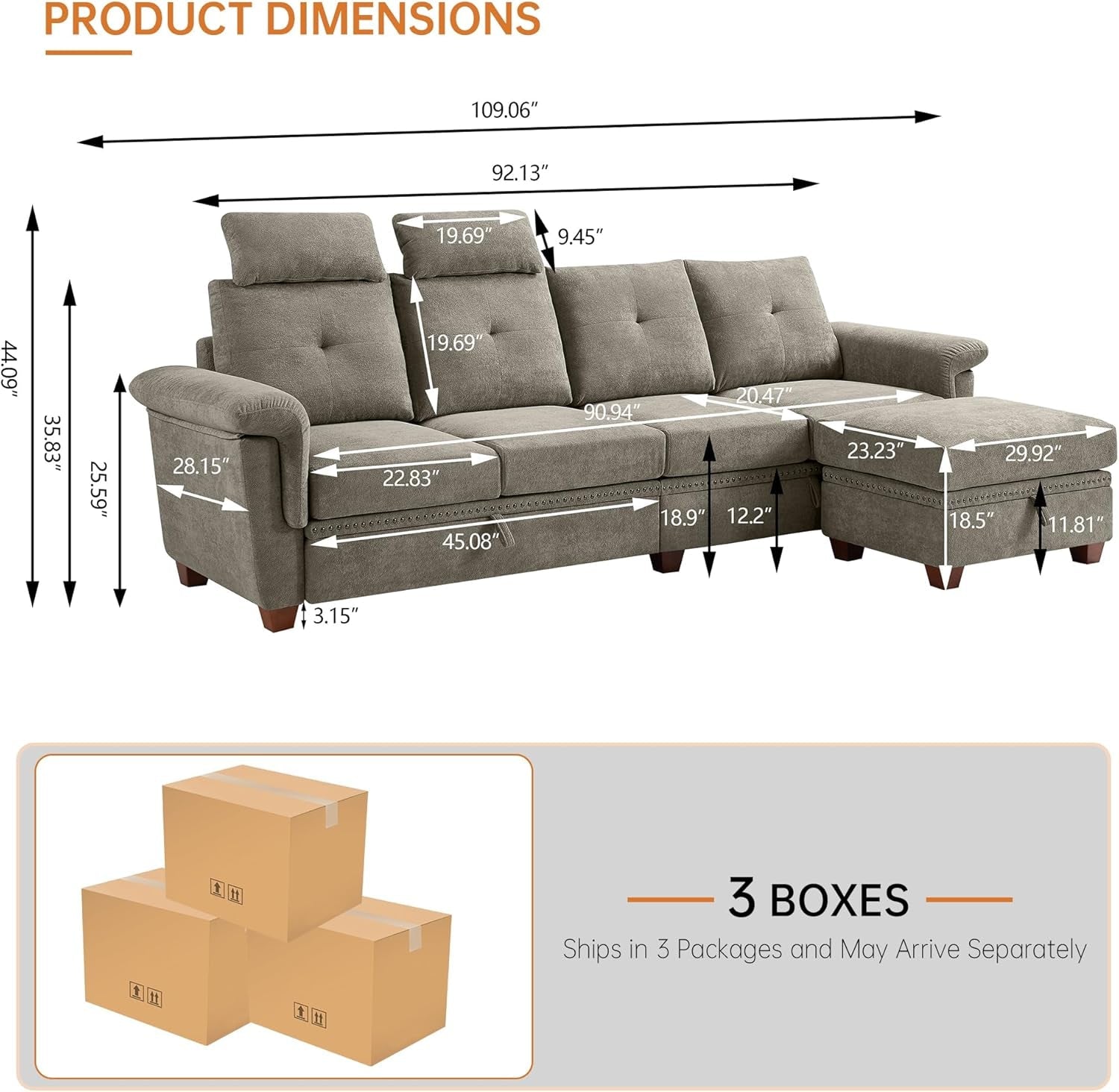 Convertible Sectional Sofa With Storage Beige Microfiber