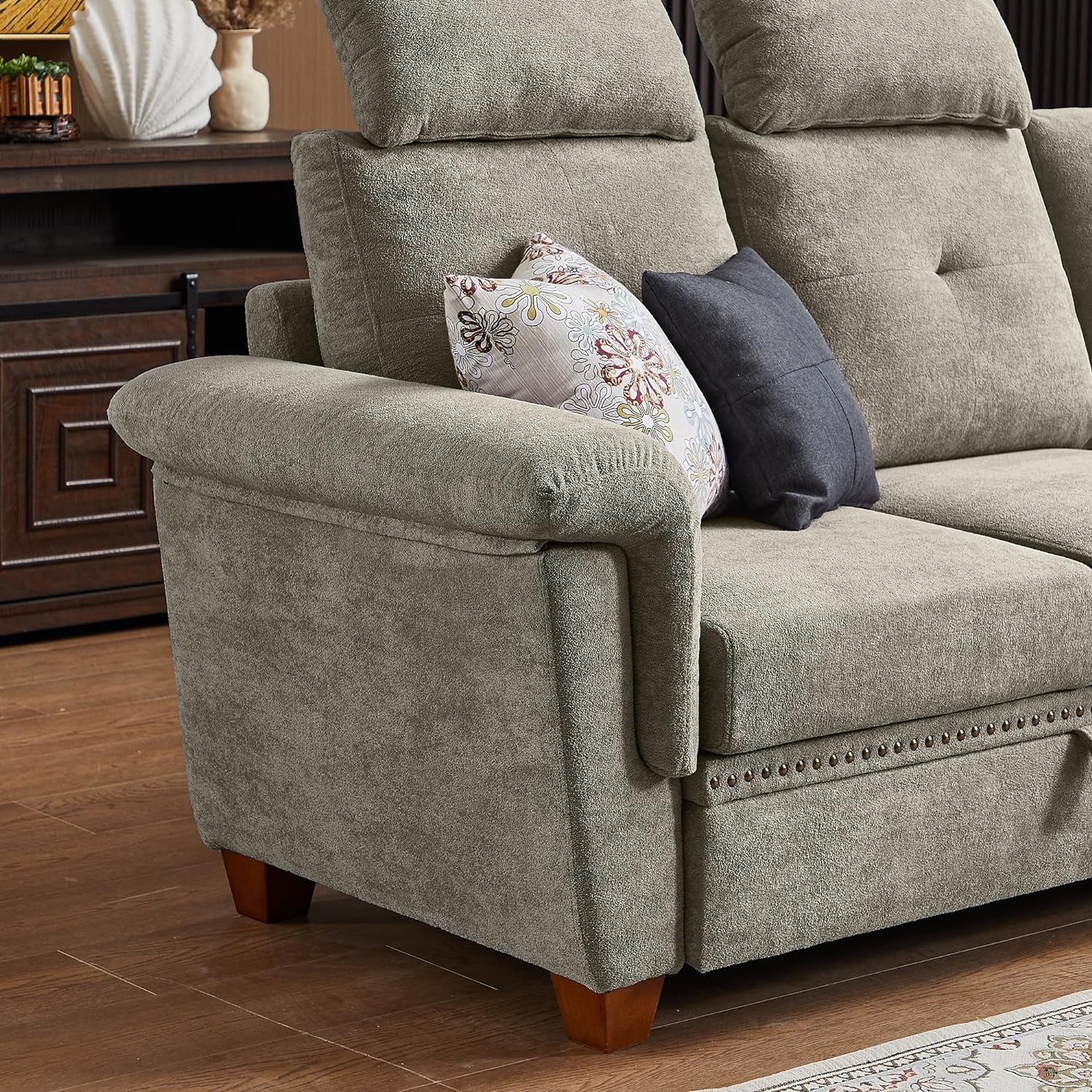 Convertible Sectional Sofa With Storage Beige Microfiber