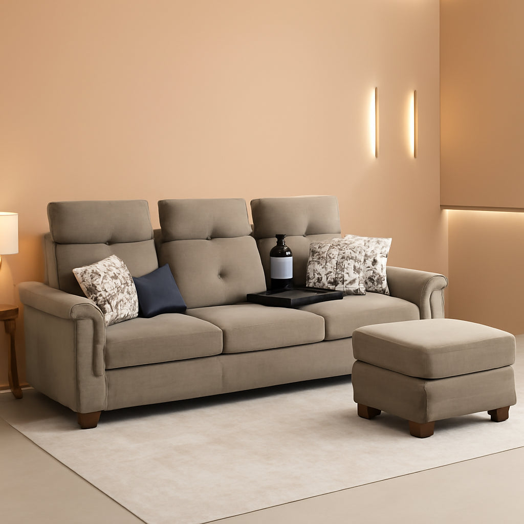 Convertible Sectional Sofa With Storage Beige Microfiber