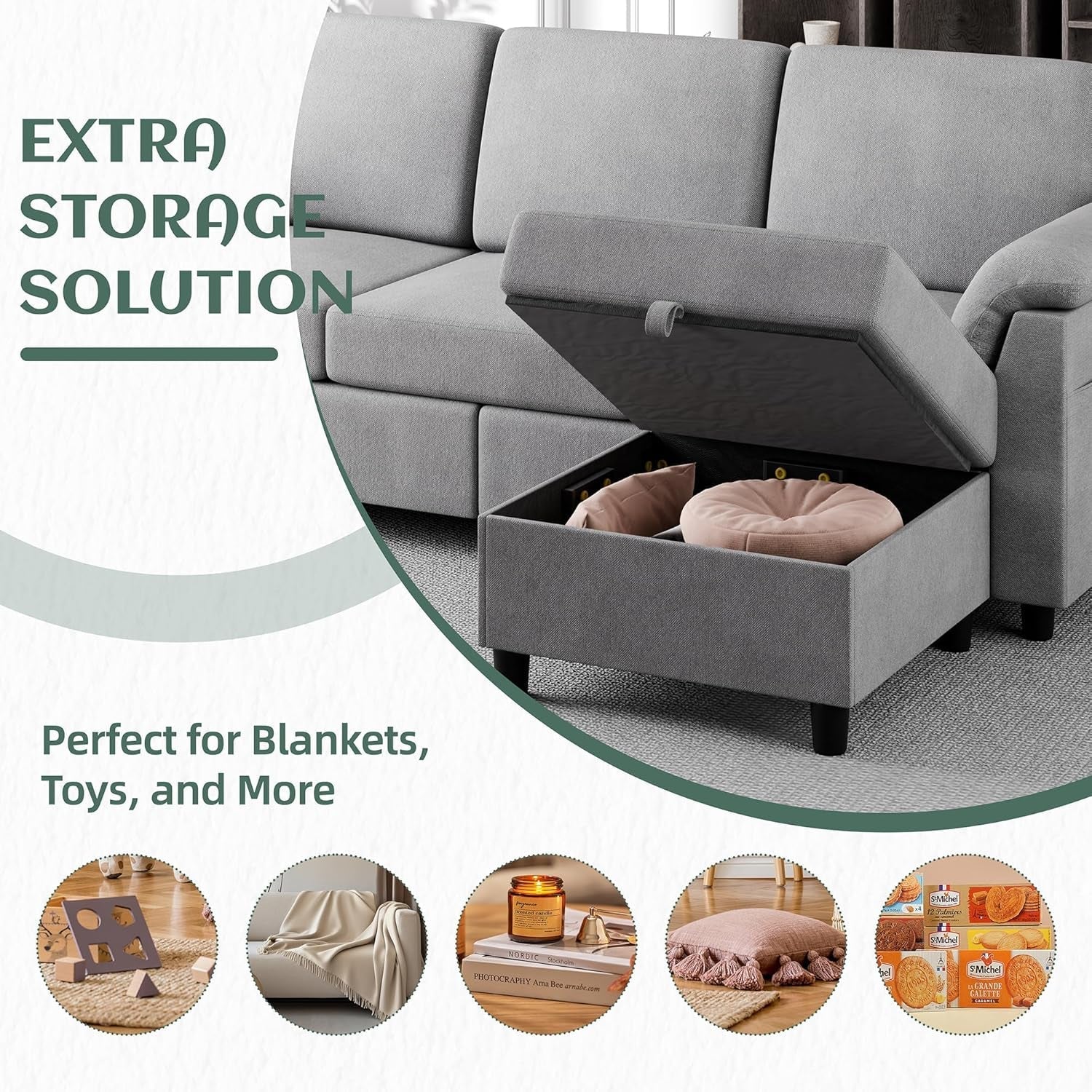 Convertible Sectional Sofa with Storage Ottoman for Small Spaces