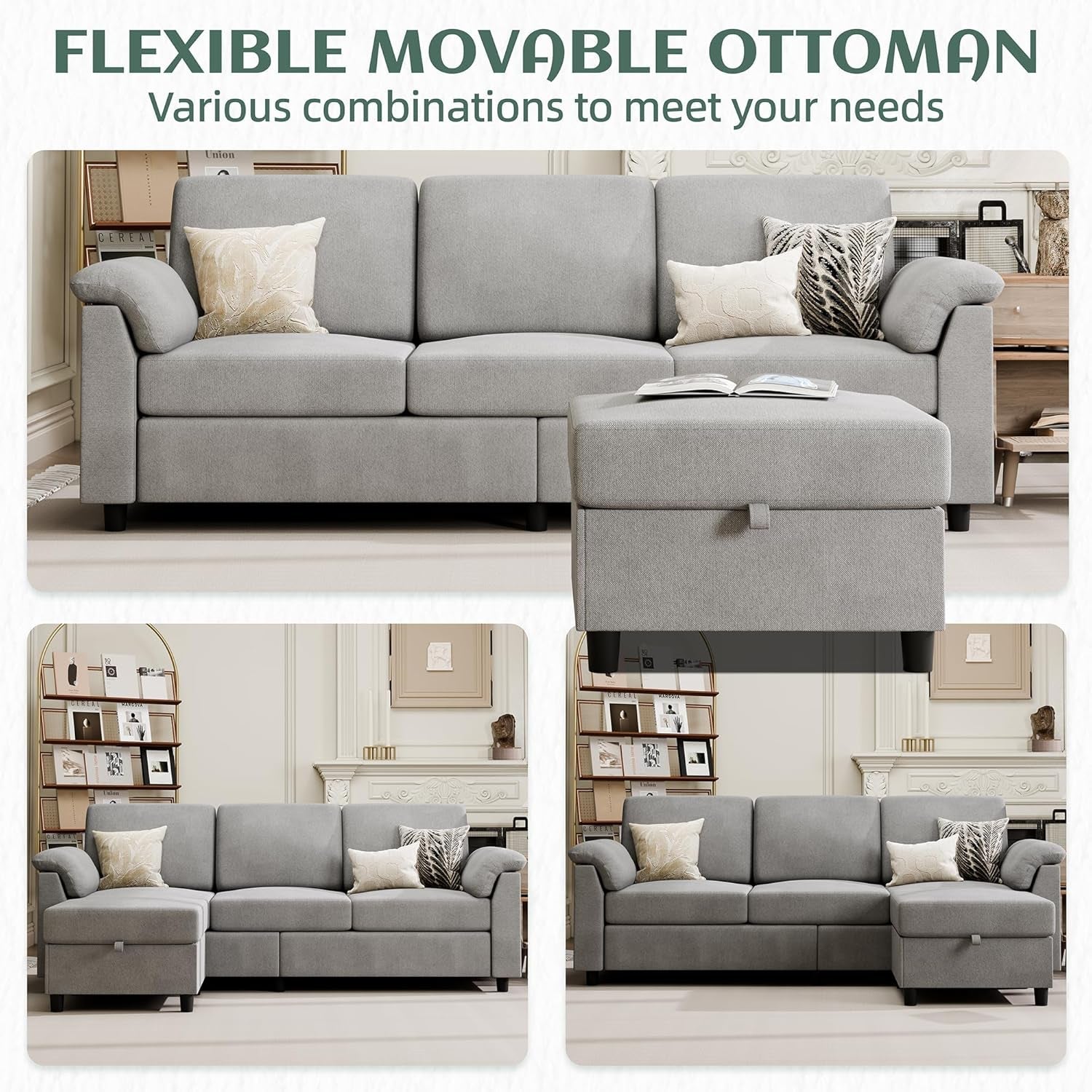 Convertible Sectional Sofa with Storage Ottoman for Small Spaces