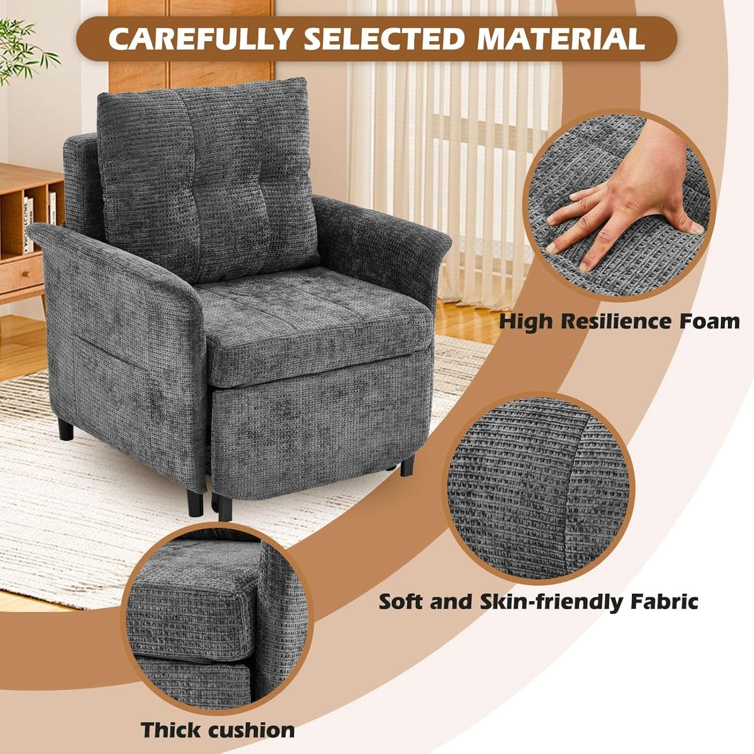 Convertible Sleeper Chair 79-Inch With Adjustable Backrest