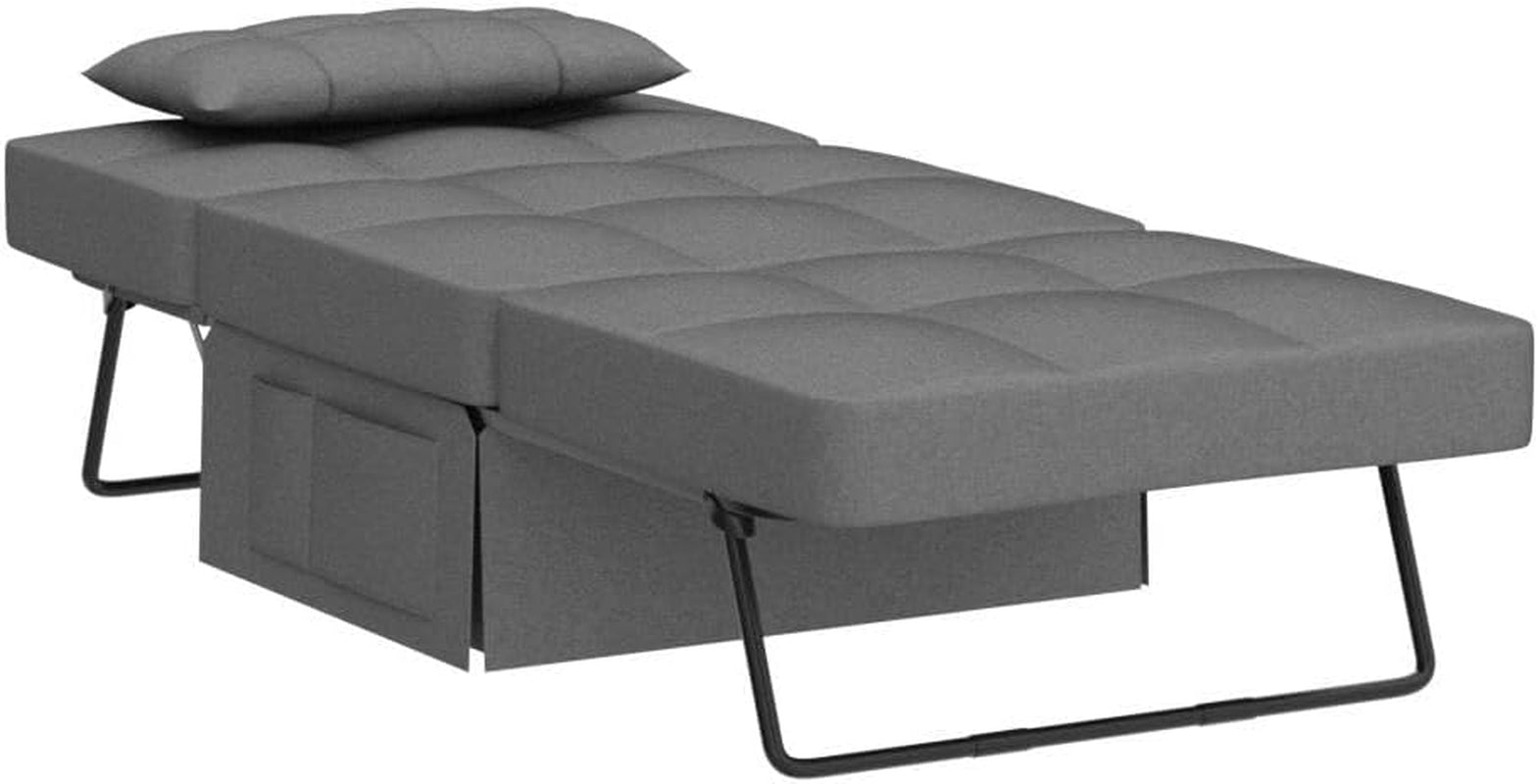 Convertible Sleeper Chair Bed Modern Linen Ottoman Dark Grey