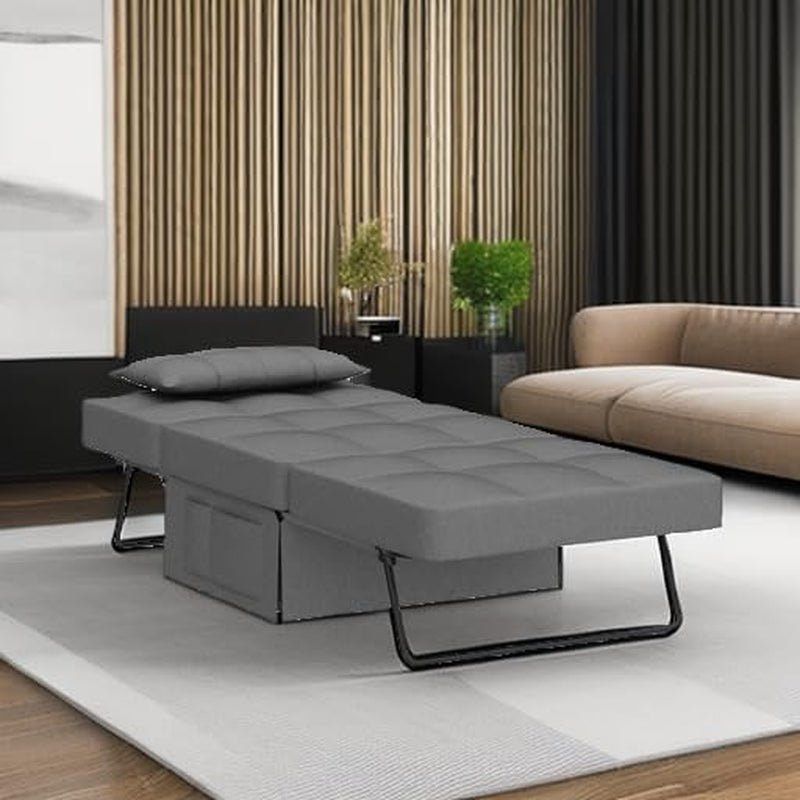 Convertible Sleeper Chair Bed Modern Linen Ottoman Dark Grey