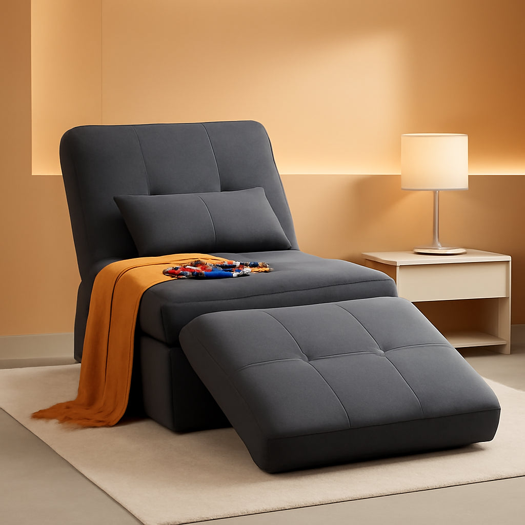 Convertible Sleeper Chair Bed Modern Linen Ottoman Dark Grey