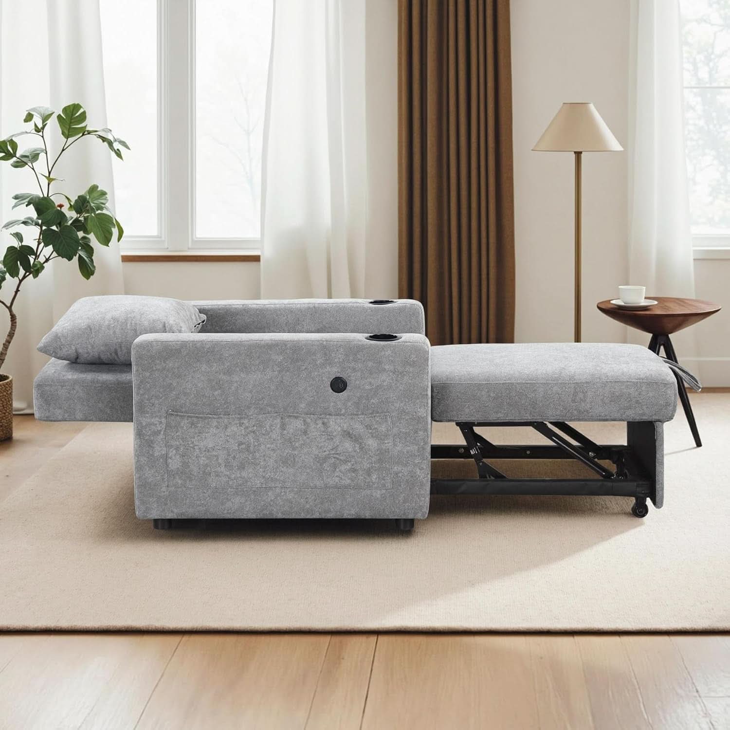 Convertible Sleeper Chair Bed With Linen Upholstery