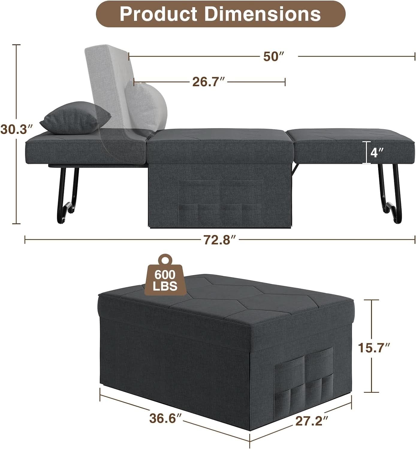 Convertible Sleeper Chair Bed with Adjustable Backrest