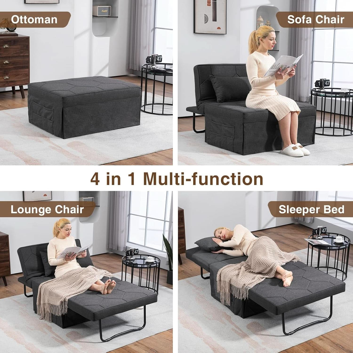 Convertible Sleeper Chair Bed with Adjustable Backrest