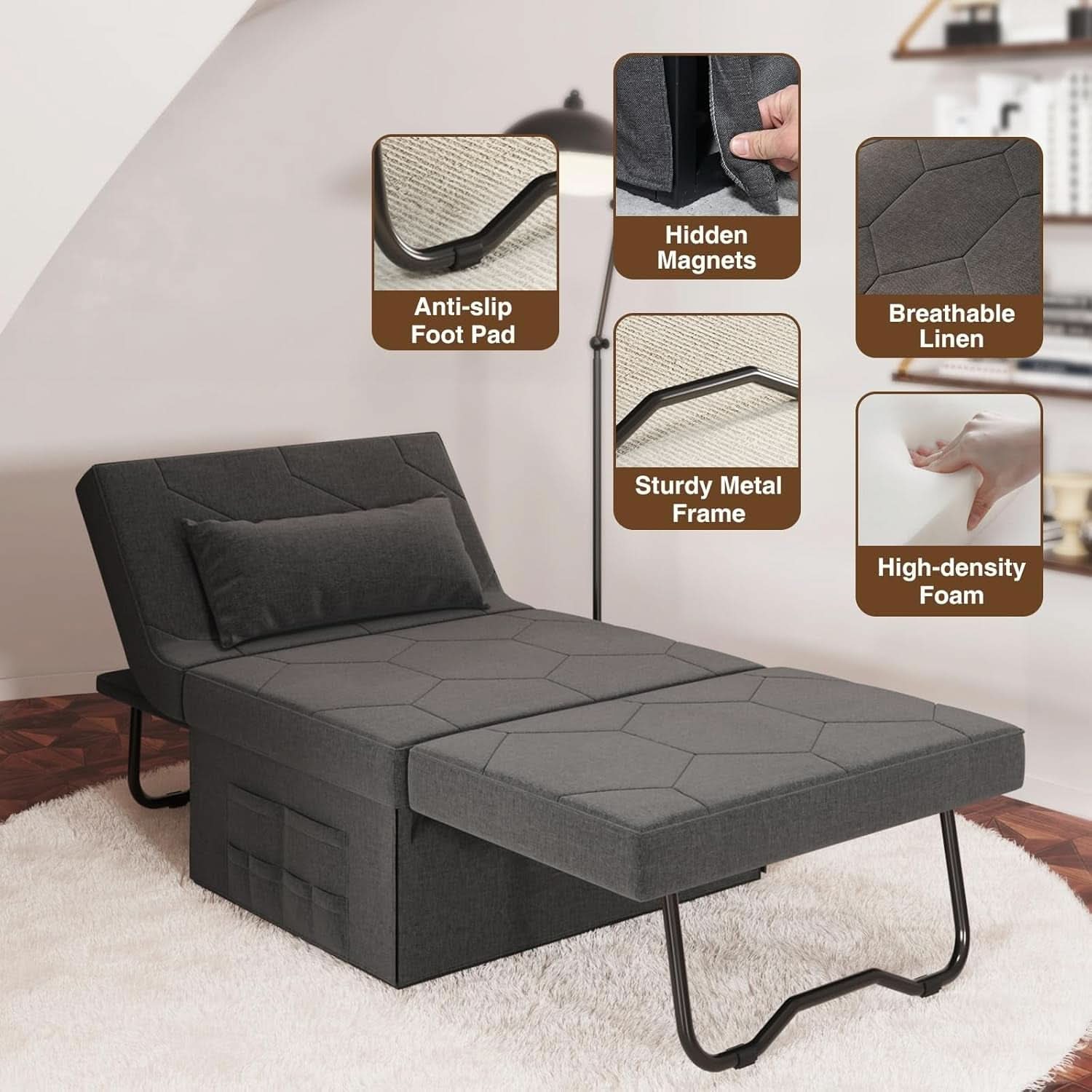 Convertible Sleeper Chair Bed with Adjustable Backrest