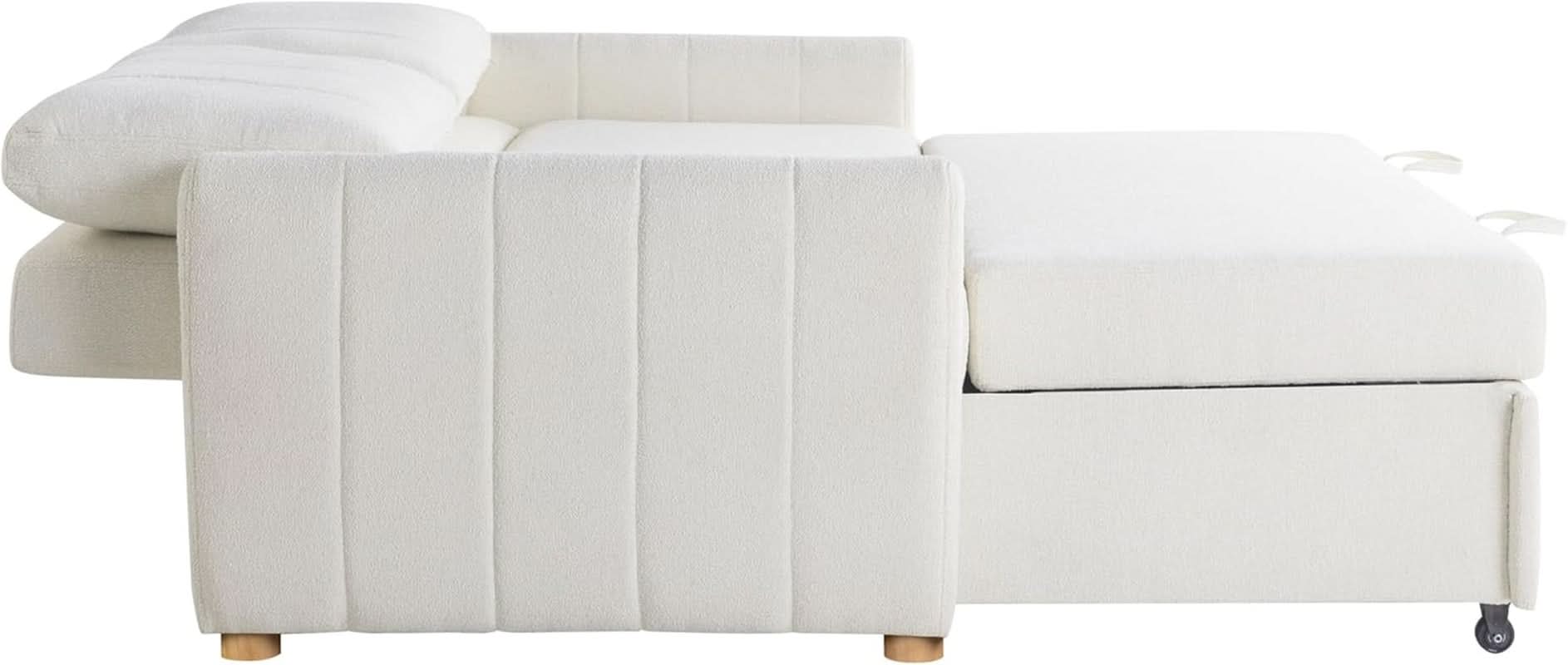 Convertible Sleeper Loveseat 66 Inch Polyester Ivory