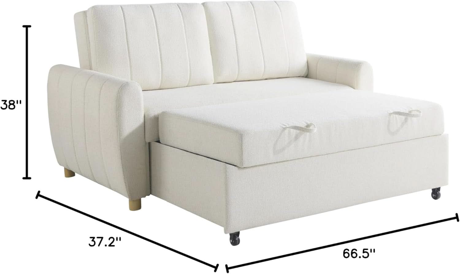Convertible Sleeper Loveseat 66 Inch Polyester Ivory