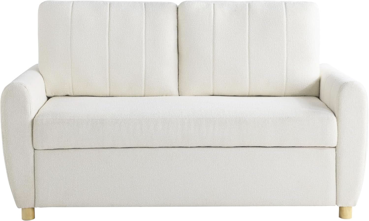 Convertible Sleeper Loveseat 66 Inch Polyester Ivory