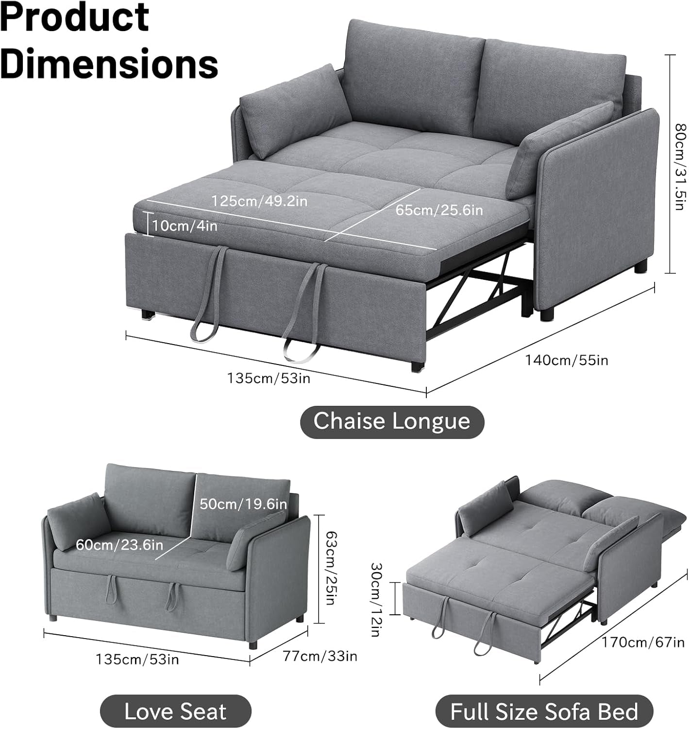 Convertible Sleeper Sofa Bed With Adjustable Backrest