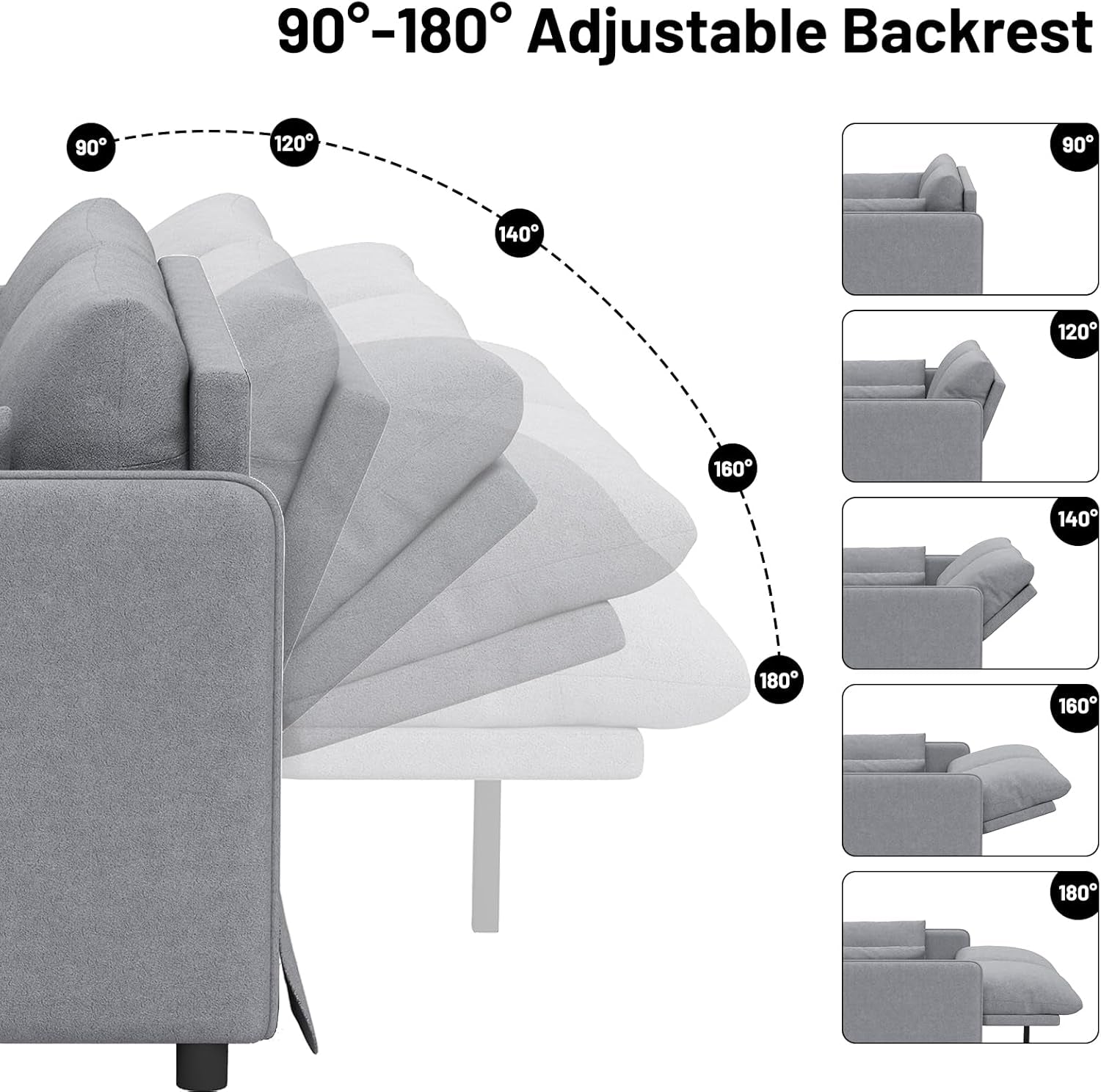 Convertible Sleeper Sofa Bed With Adjustable Backrest