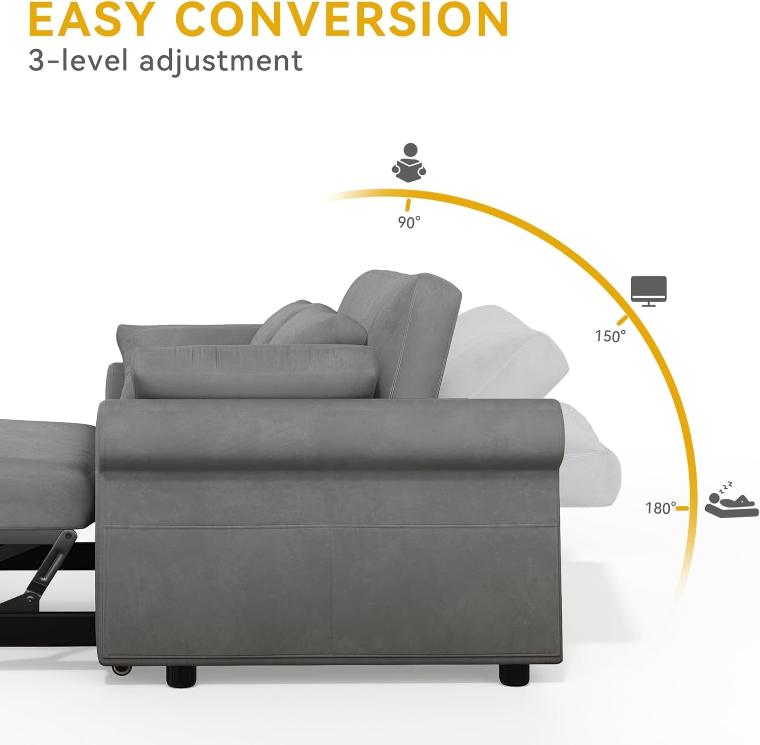 Convertible Sleeper Sofa Bed with Adjustable Backrest and Pillows