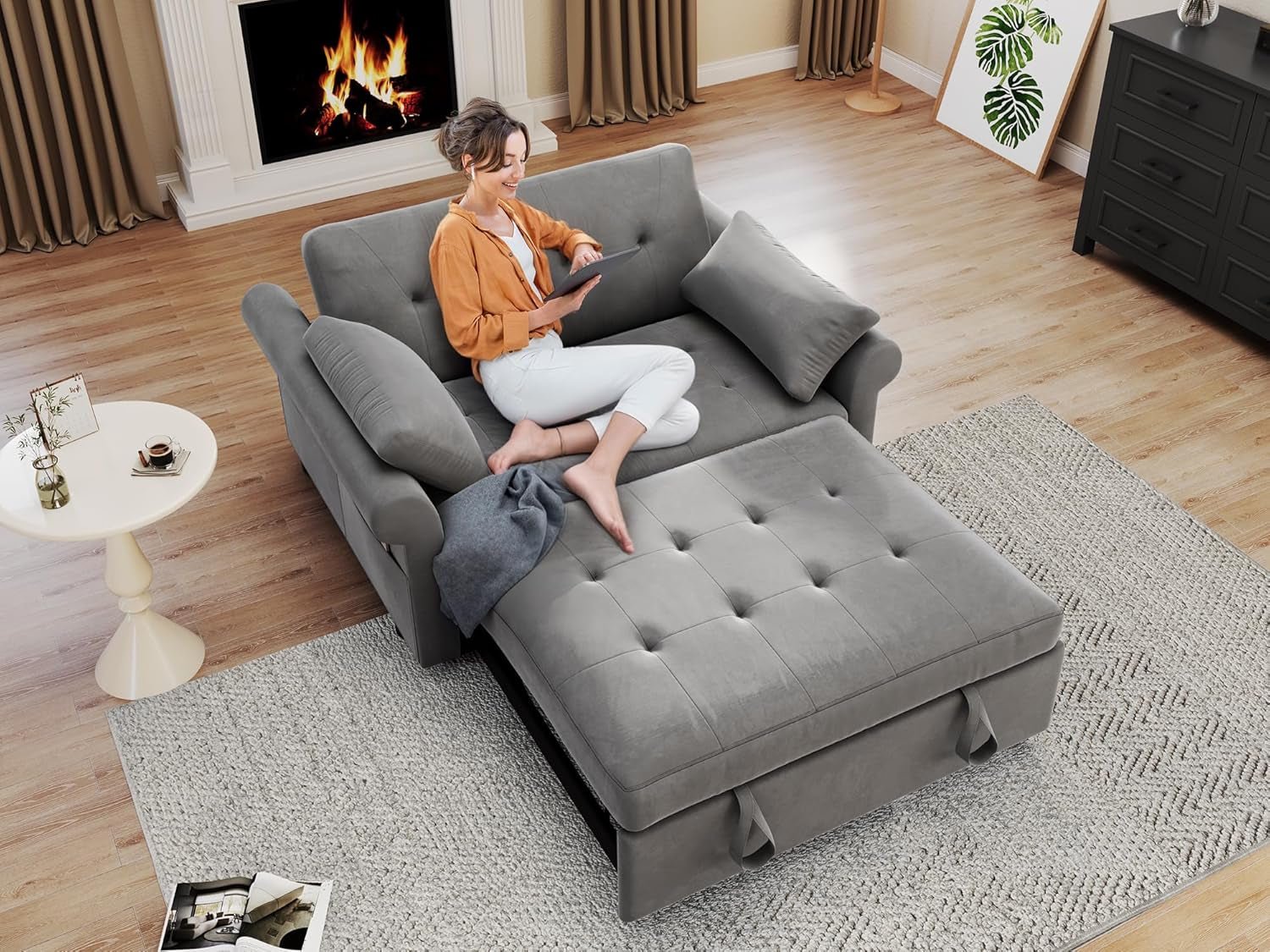 Convertible Sleeper Sofa Bed with Adjustable Backrest and Pillows