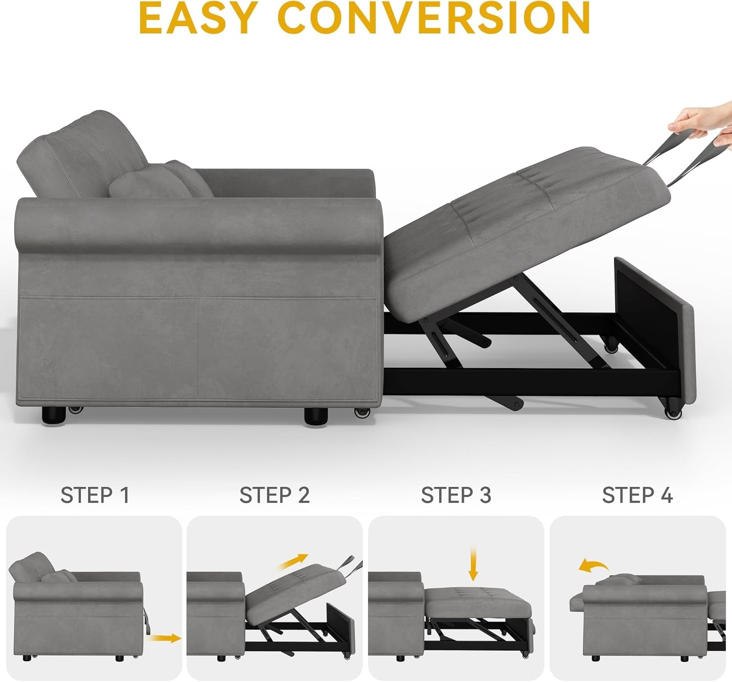 Convertible Sleeper Sofa Bed with Adjustable Backrest and Pillows