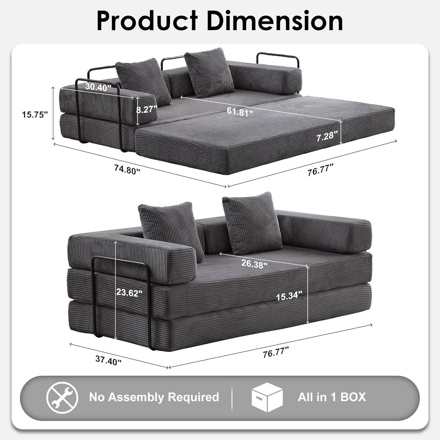 Convertible Sleeper Sofa Bed with Memory Foam Comfort