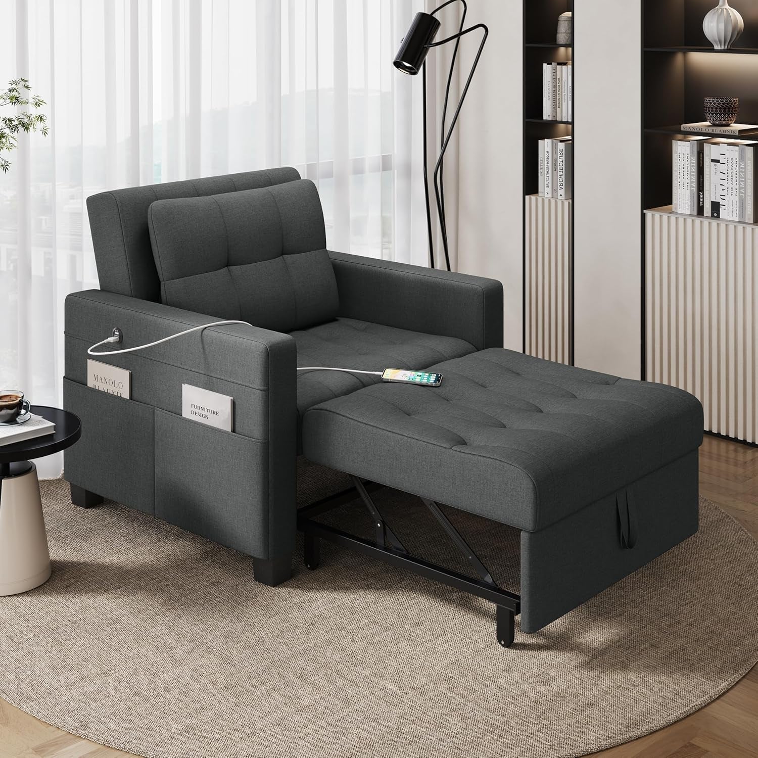 Convertible Sleeper Sofa Bed with USB Charging Ports