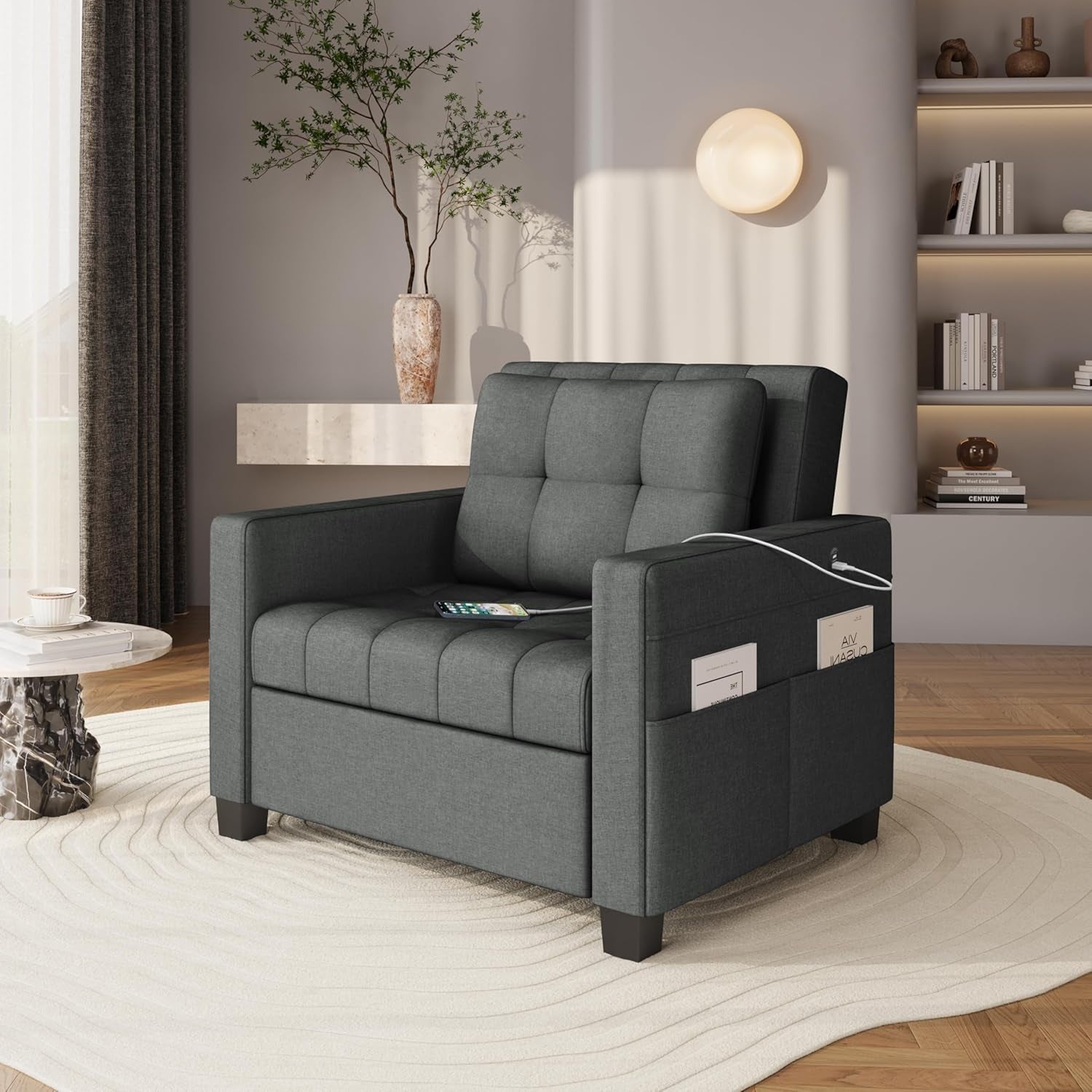 Convertible Sleeper Sofa Bed with USB Charging Ports