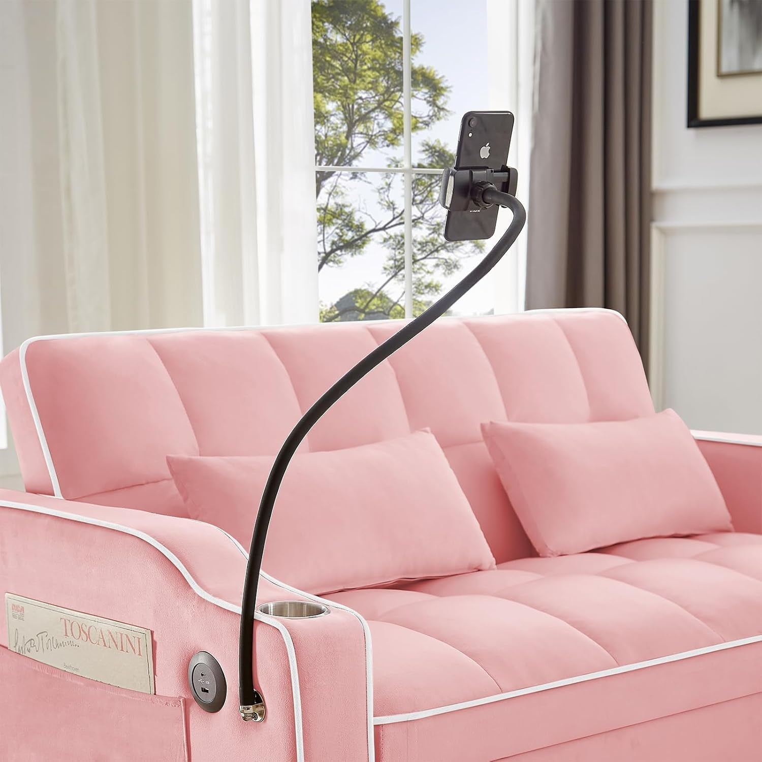Convertible Sleeper Sofa Bed with USB Ports and Cup Holder