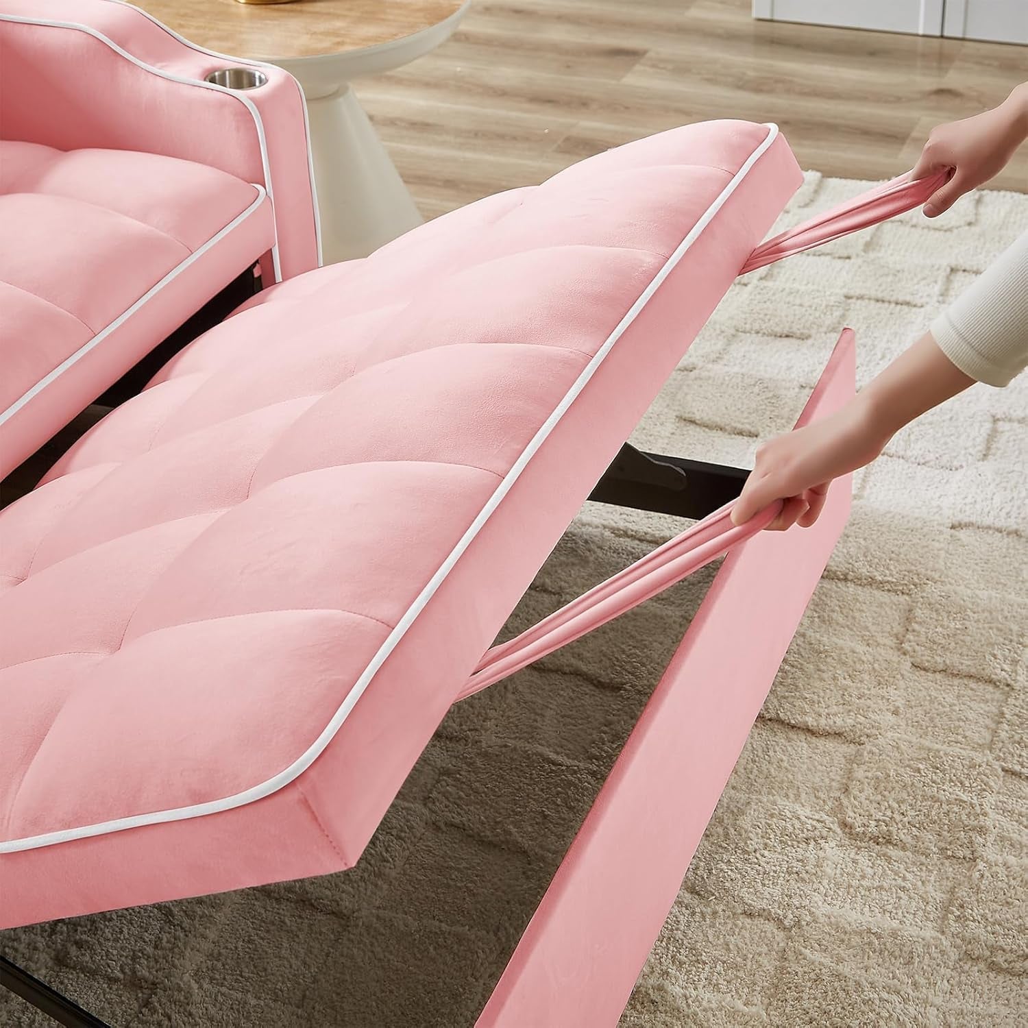 Convertible Sleeper Sofa Bed with USB Ports and Cup Holder