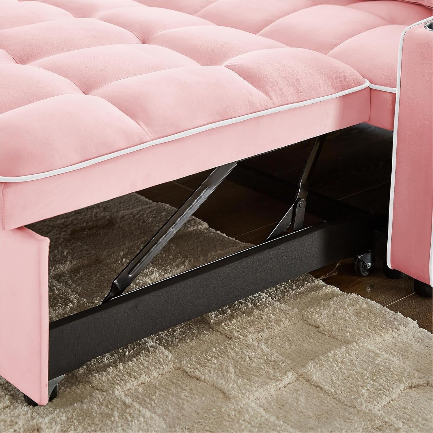 Convertible Sleeper Sofa Bed with USB Ports and Cup Holder