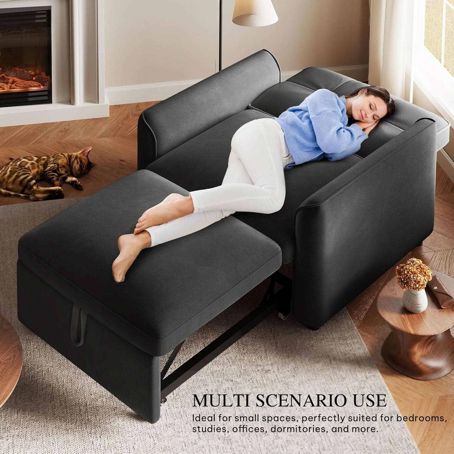 Convertible Sofa Bed Chair Gray Velvet Upholstered