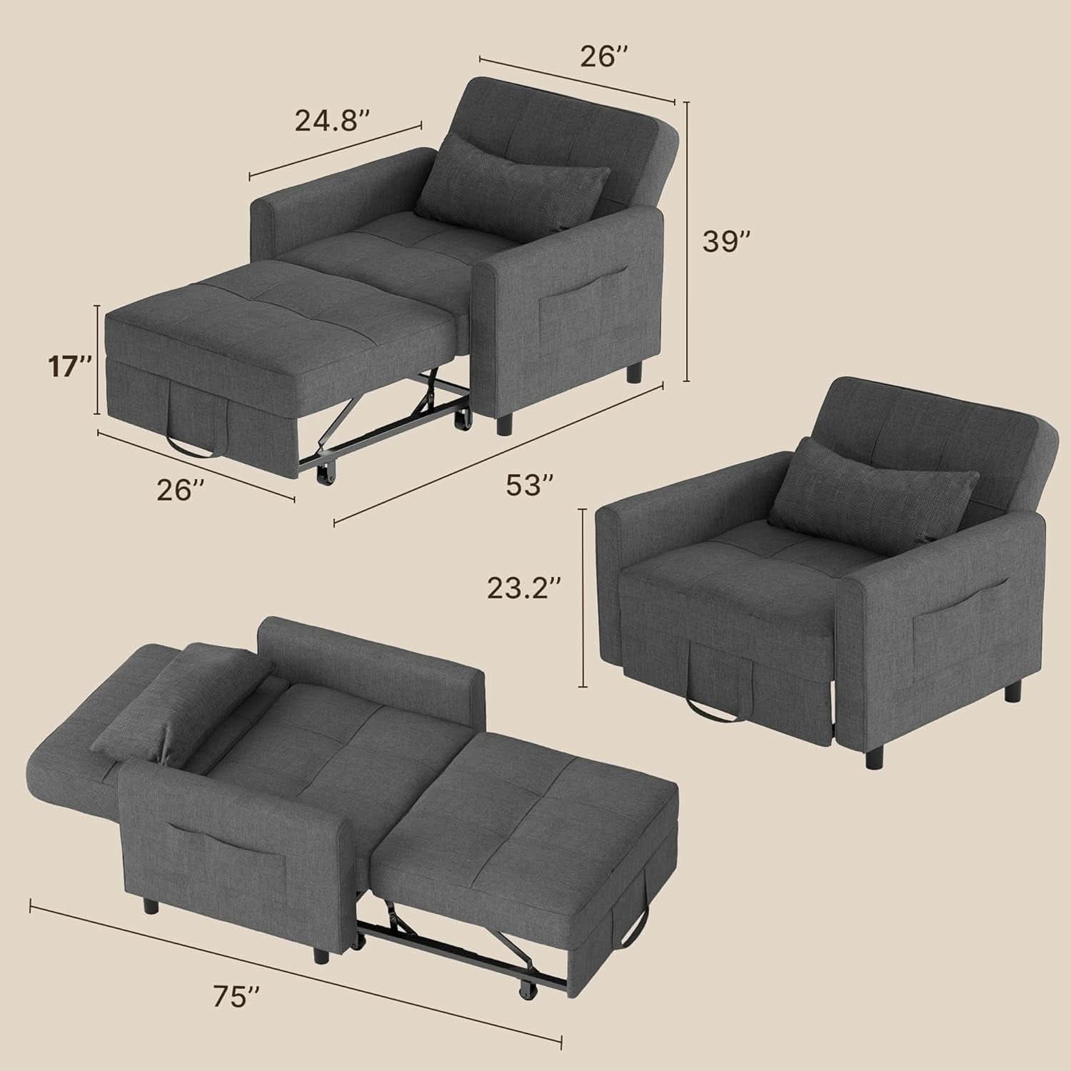 Convertible Sofa Bed Chair with Adjustable Backrest Design